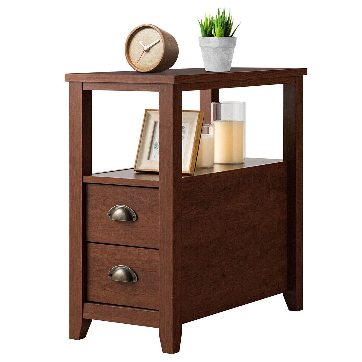 SlickBlue Modern Wooden Bedside Table with Drawers and Shelves
