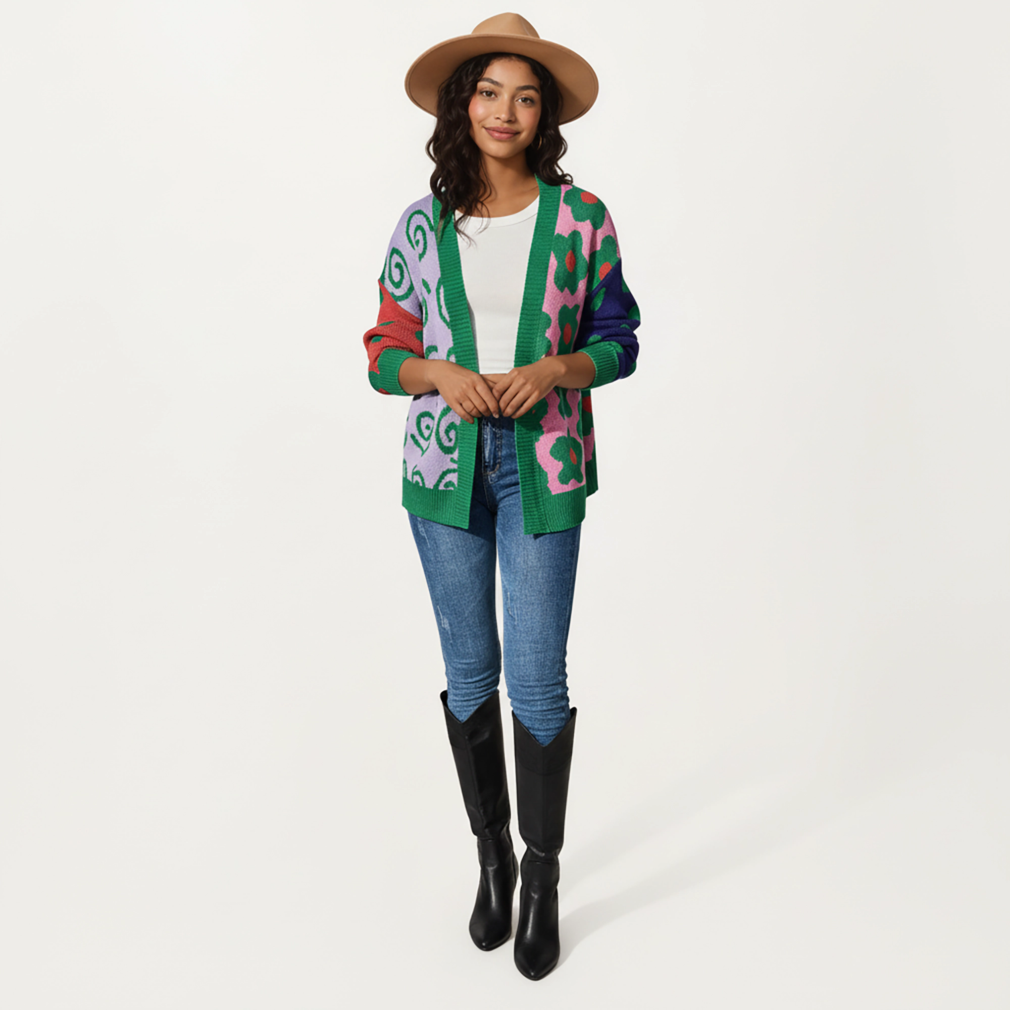 Anna-Kaci Women's Multi Pattern Open Front Cardigan with Long Sleeves, Soft Knit Texture and Relaxed Layering Fit