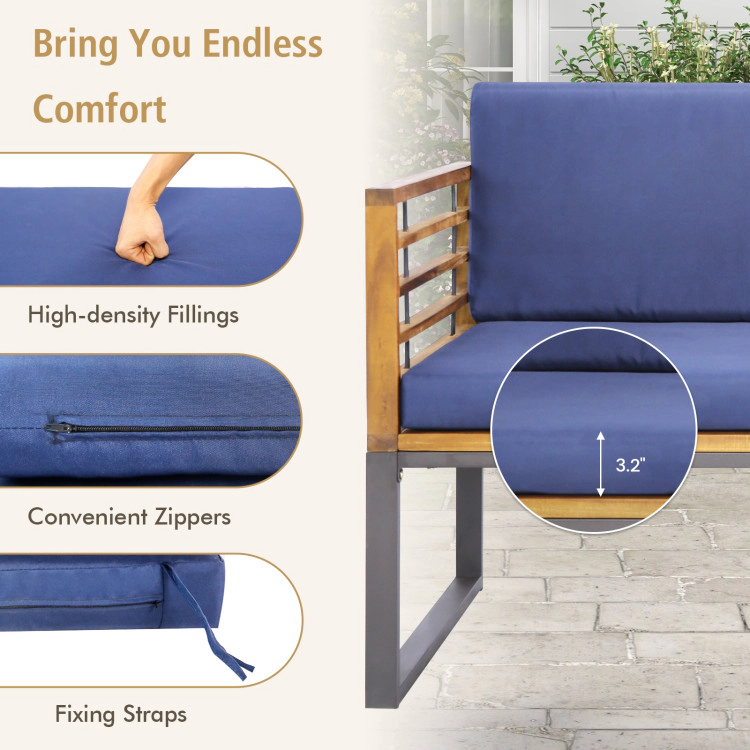 Hivvago 4 Piece Patio Acacia Wood Conversation Set With Soft Seat-Navy