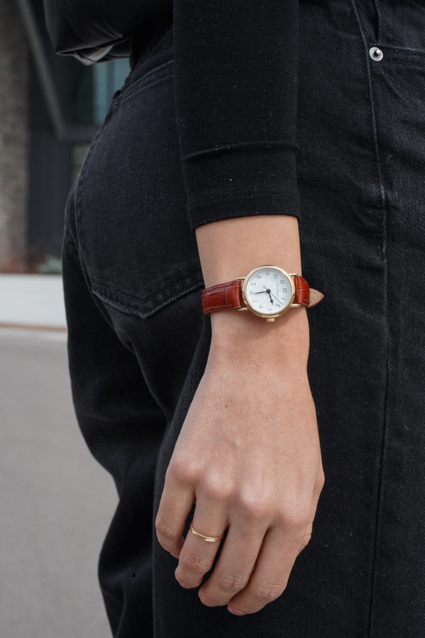 Peugeot Womens Small Face Easy Read Minimalist Brown Leather Strap Watch