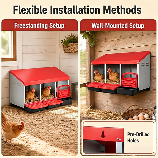 SUGIFT 3-Compartment Roll Away Chicken Nesting Box with Landing Steps ...