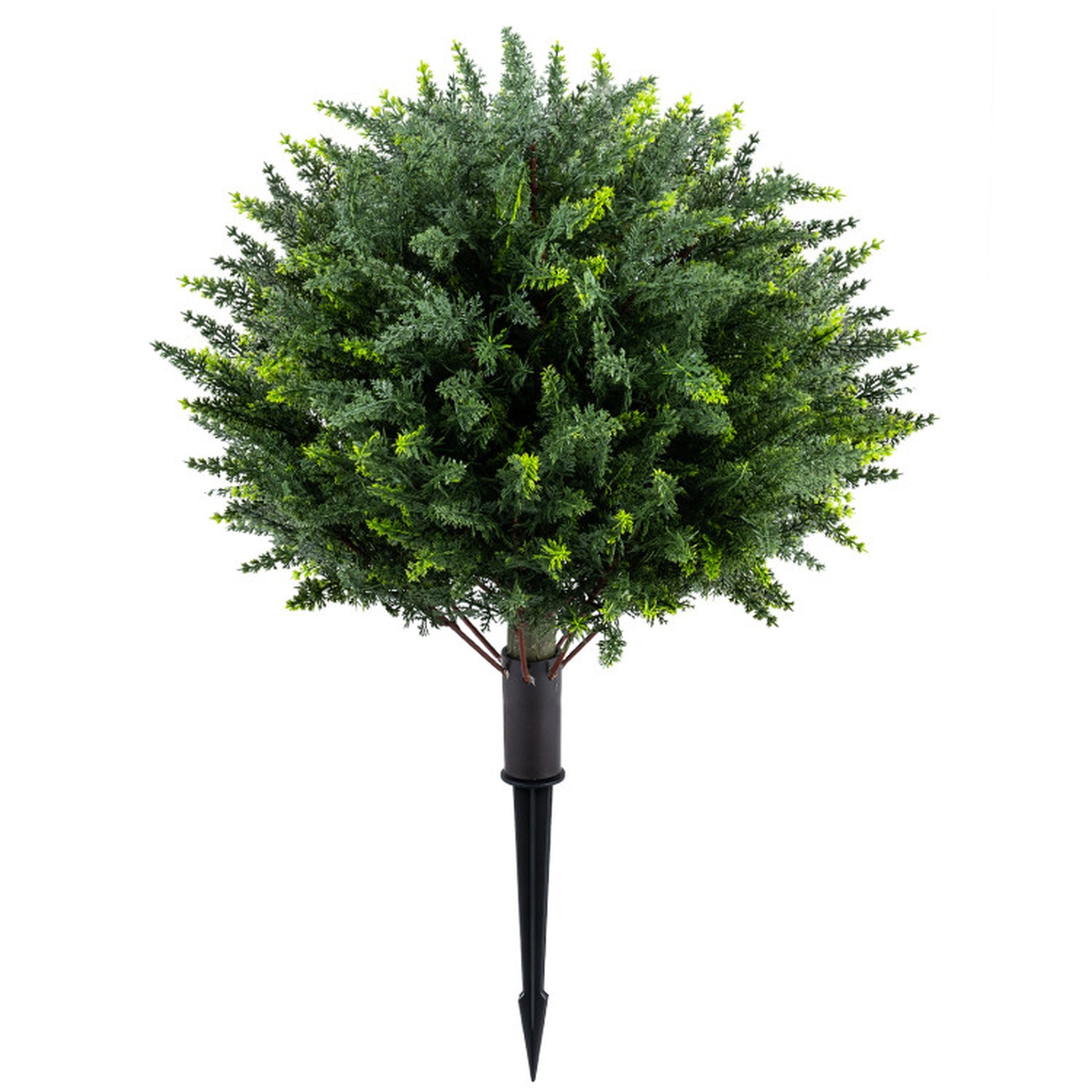 SUGIFT 27.5-in Artificial Cypress Topiary Trees with Dense Layered Foliage and Ground Spikes Set of 2 Green & Black