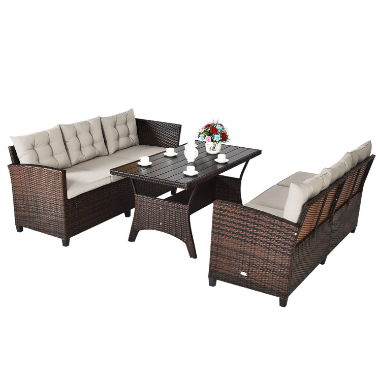 Hivvago 3 Pieces Hand-Woven Rattan Outdoor Sofa Set With Dining Table