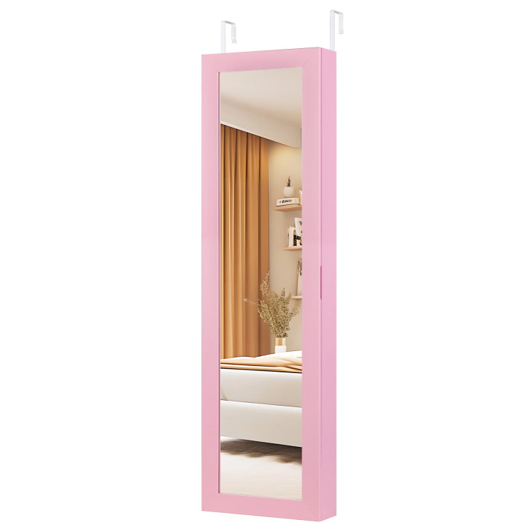 Hivvago Full Length Mirror Jewelry Cabinet with Ring Slots and Necklace Hooks