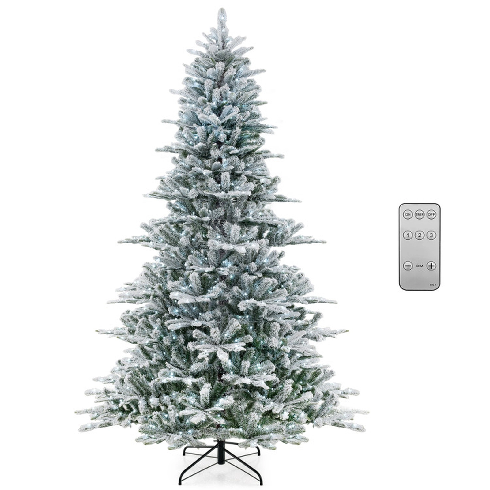 SUGIFT 8-ft Snow Flocked Pre-Lit Timer Artificial Christmas Tree 1447 Branch Tips 800 LED Lights 3 Sections White