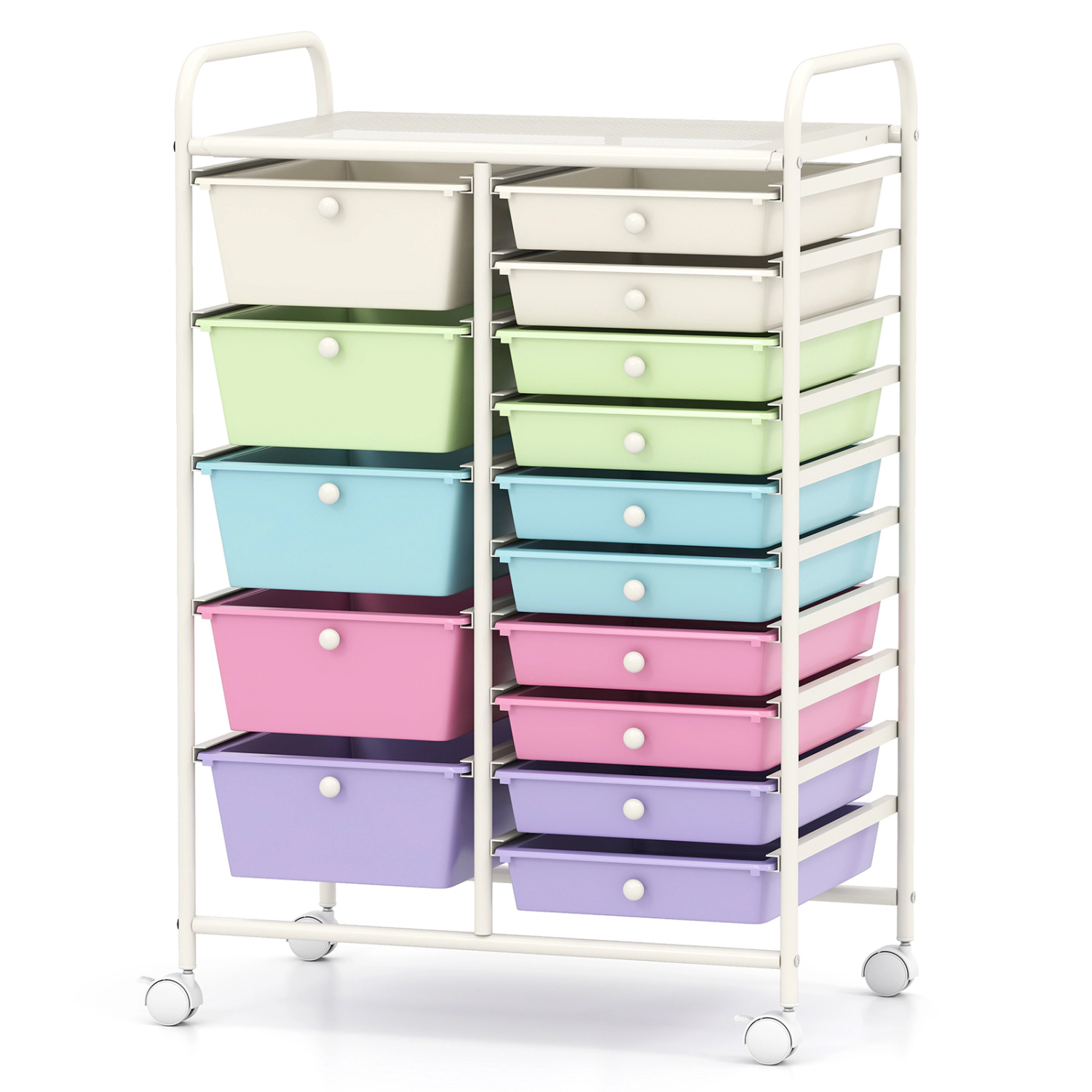 SUGIFT 15-Drawer Utility Rolling Cart with Removable Drawers 22-lb Top Capacity Icecream Multicolor
