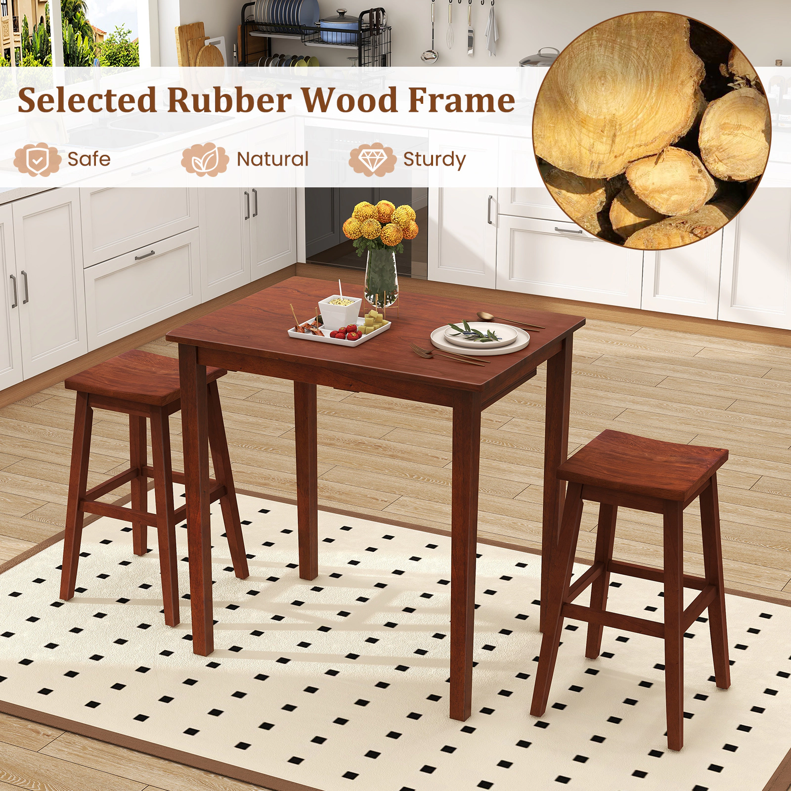 SUGIFT 3-Piece Counter-Height Bar Table Set with Pub Table & 2 Saddle Stools 176-lb Table Capacity 287-lb Stool Capacity