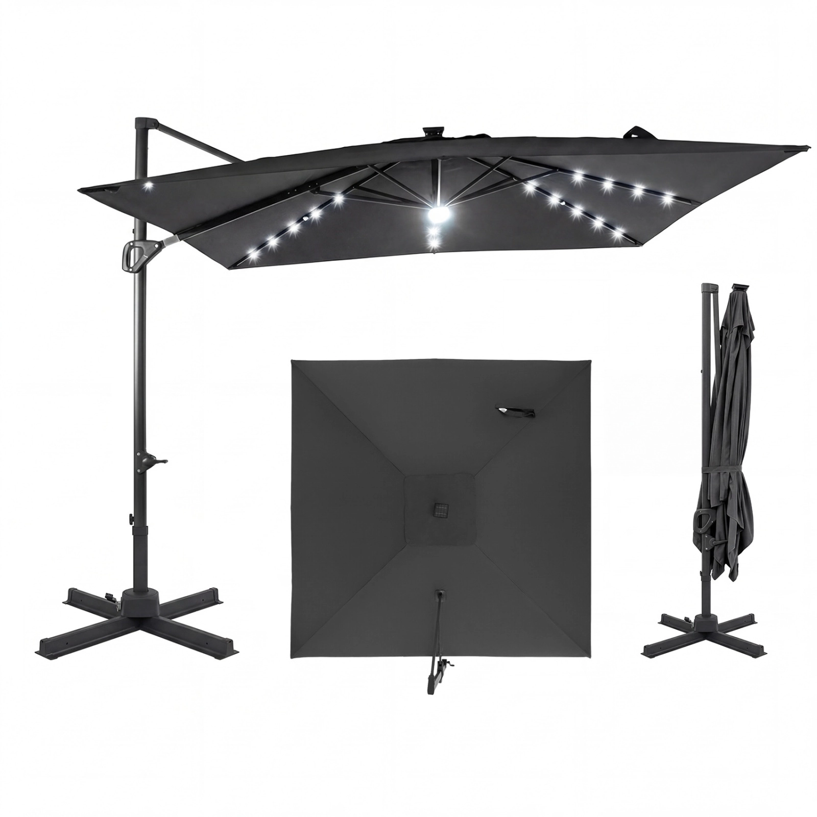 SUGIFT 10 ft Cantilever Patio Umbrella with 33 Solar LED Lights and 7 Rim Height