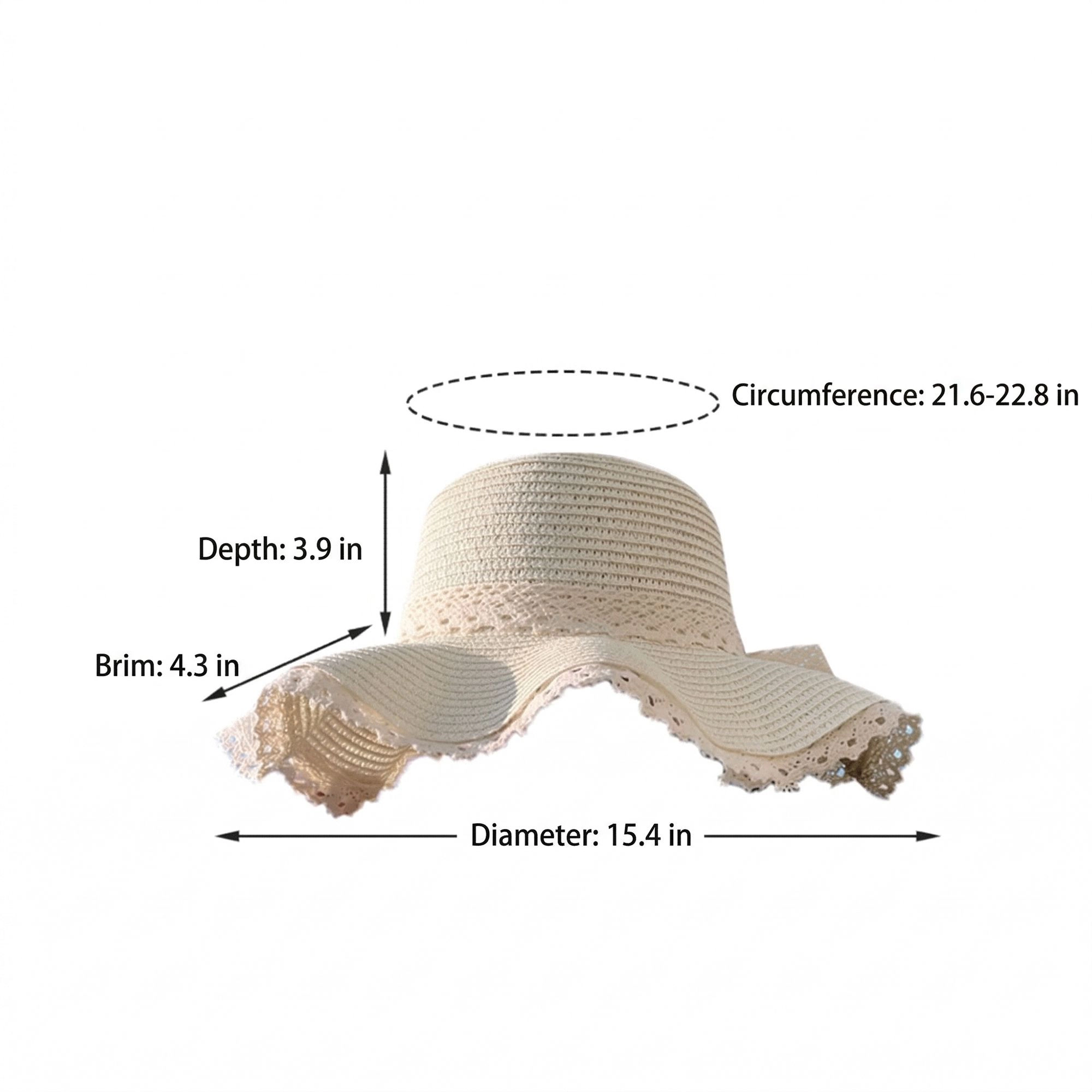 Anna-Kaci Women's Wide Brim Straw Sun Hat Lace Trim Bow Adjustable Chin Strap Breathable Packable Summer Beach