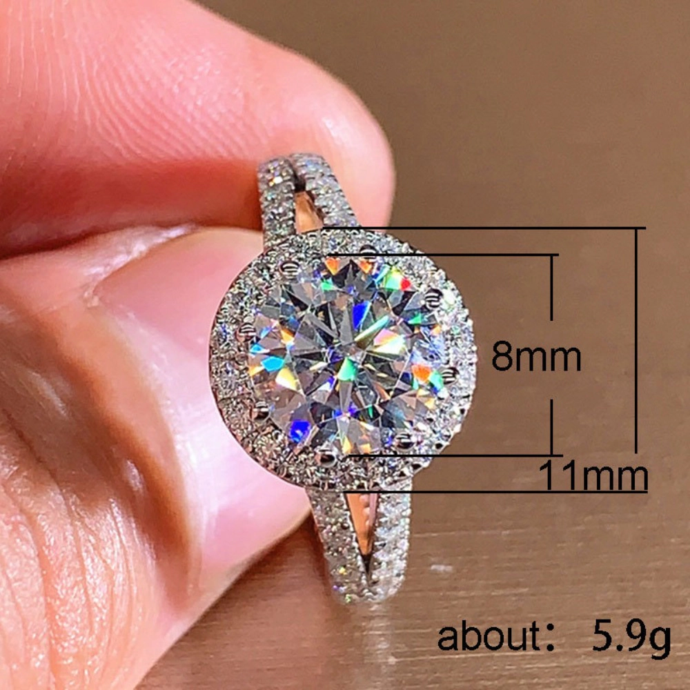 Wardrobe Whimsy Round Cut Halo Cubic Zirconia Split Shank Engagement Ring for Women