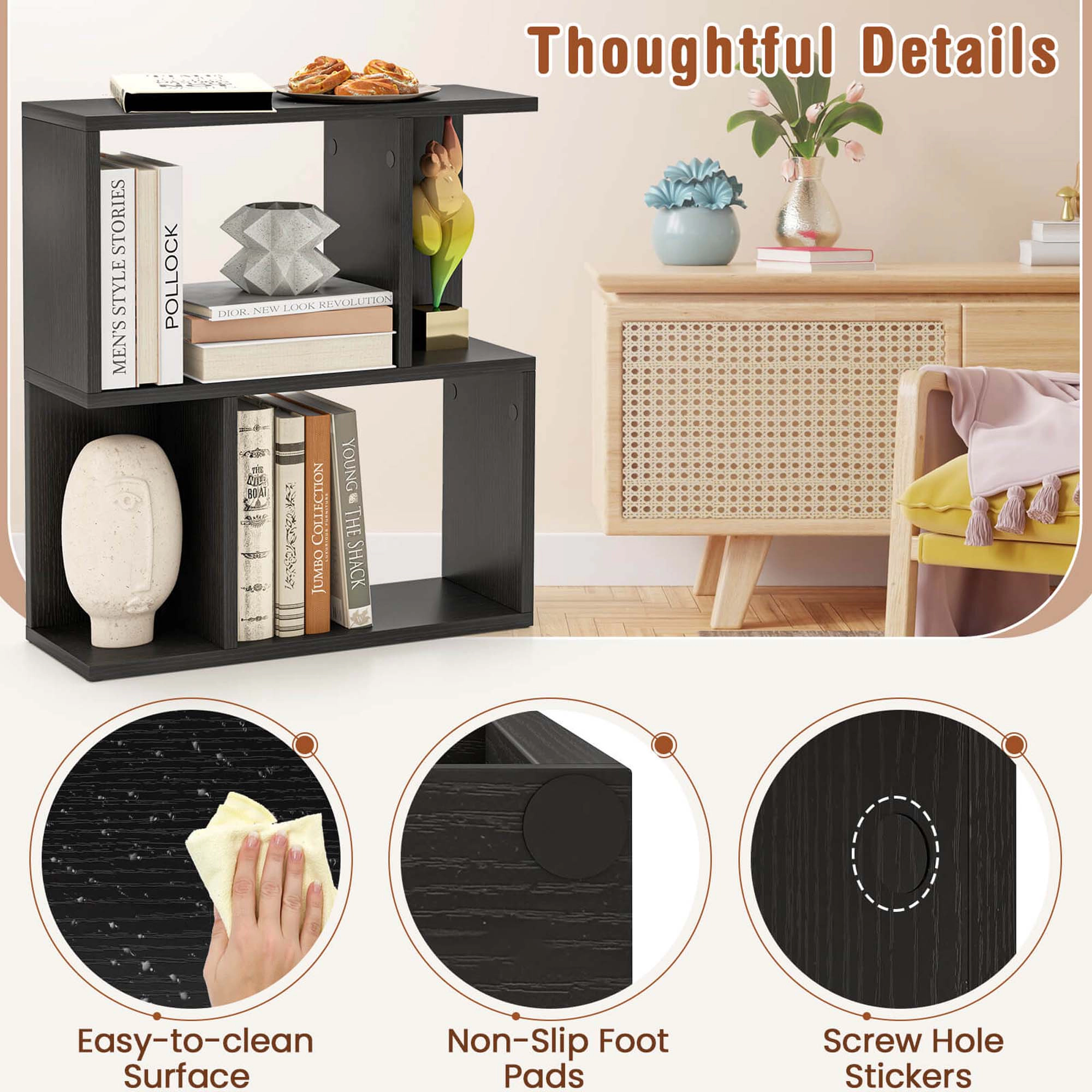 Costway 1/2 PCS 3-Tier Bookshelf Geometric Bookcase Side Table with Open Storage Display Shelf