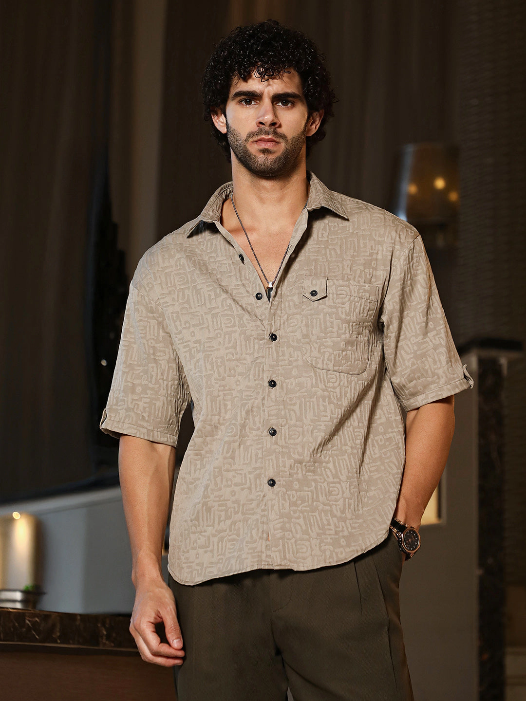 Cahoot Men's Aztec-Tactile Oversized Shirt