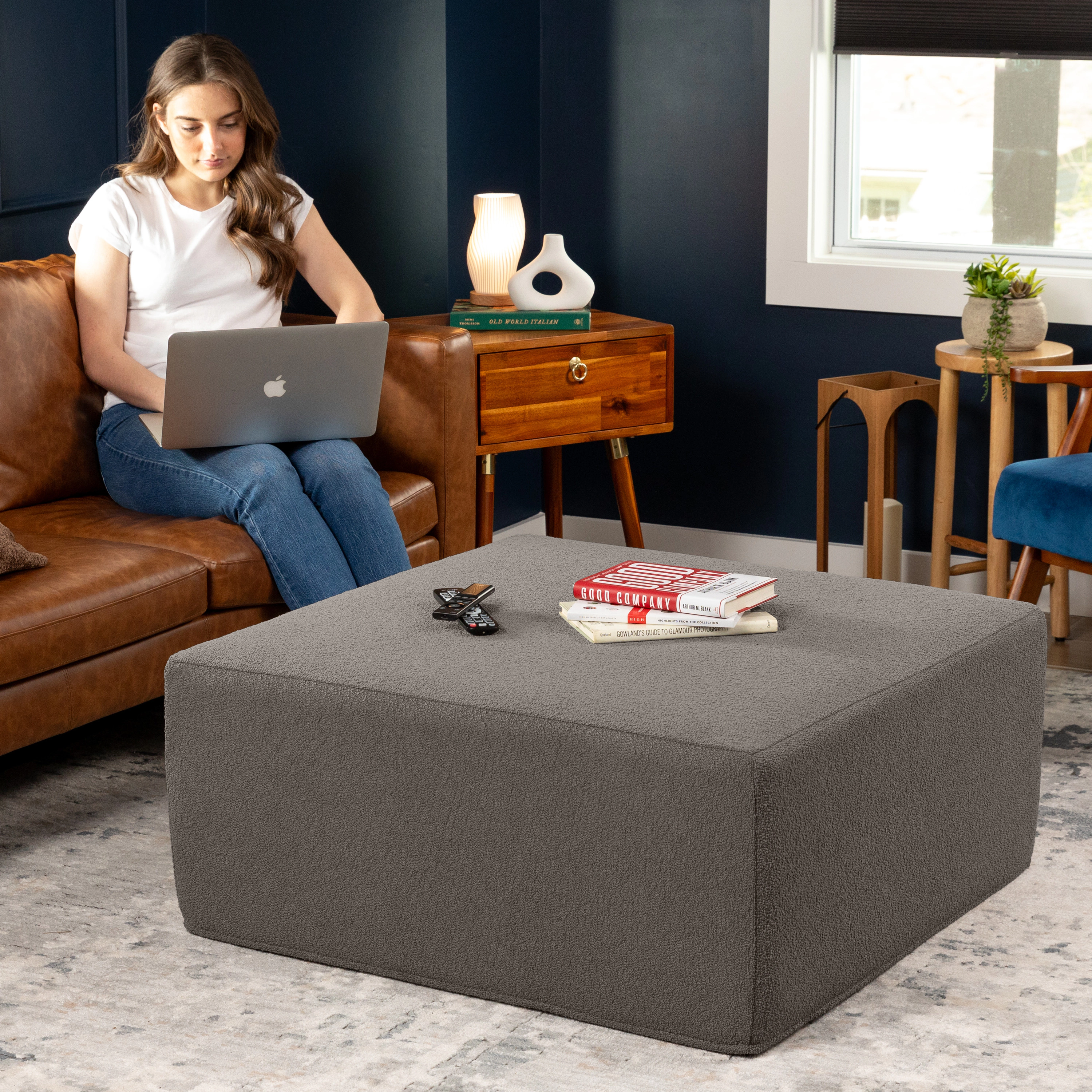 Jaxx Fairlie Couch Ottoman - Oversized Square Foam Coffee Table Ottoman, 36" , Luxe Boucle