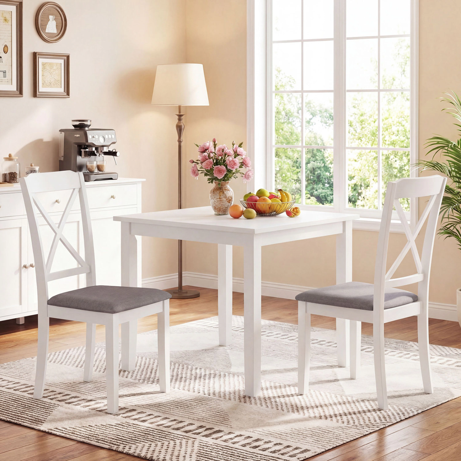 LJG Dining Chairs Set of Rubber Wood Dining Room Chairs with Comfortable Backrest and Padded Seat