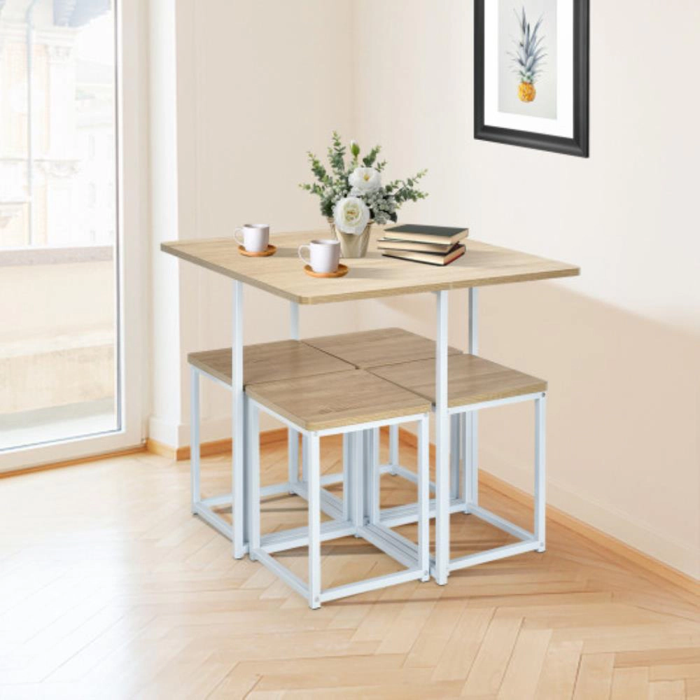 Hivvago 5 Pieces Metal Frame Dining Set With Compact Table And 4 Stools