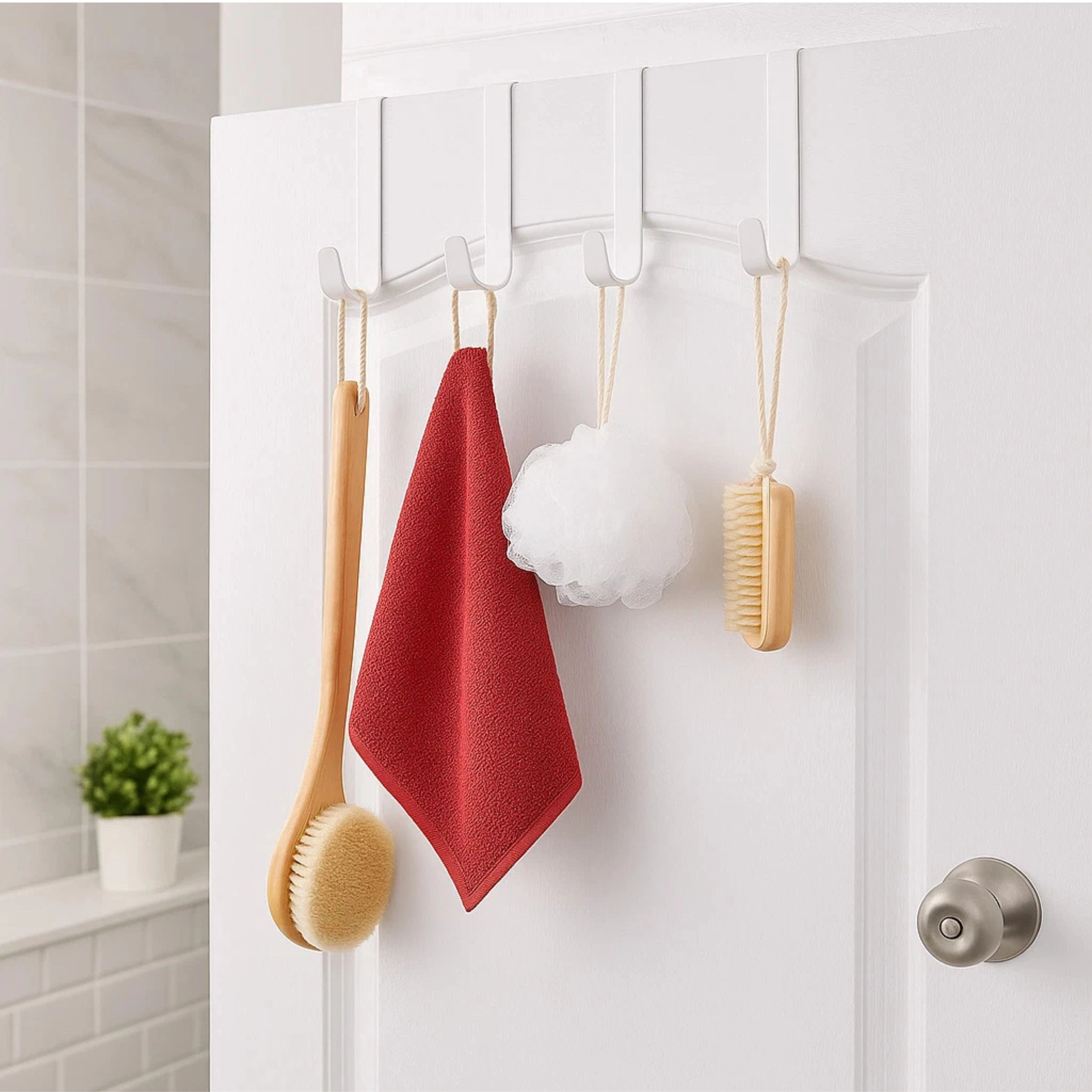 Home Collection White Plastic Over the Door Hooks 4.5 Inch Clothes & Towel Hangers Pack of 4