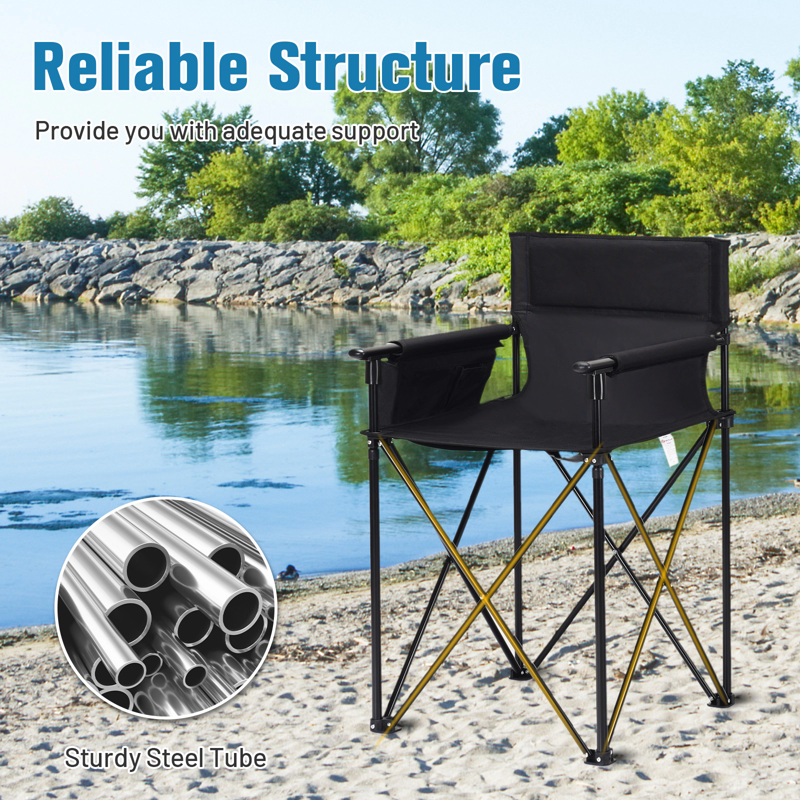 LJG Portable 38 Inch Oversized High Camping Fishing Folding Chair