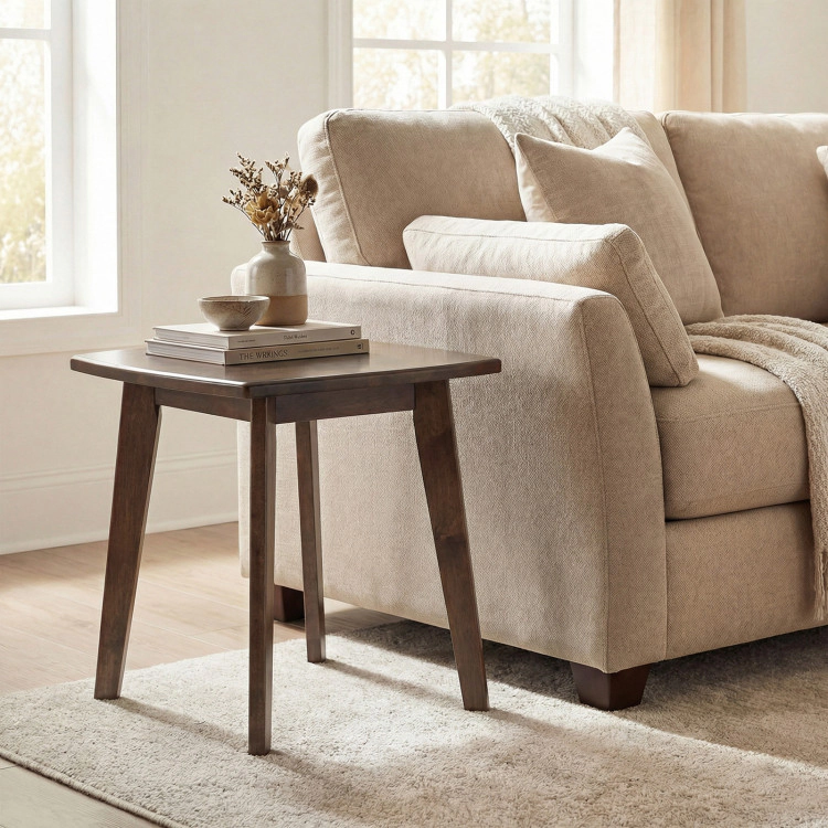 Hivvago Solid Wood Side Table Square End Table With Thickened Top And Curved Edge