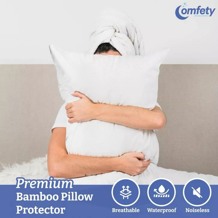 Comfety Waterproof Pillow Protectors, 2 Piece, Zippered Hypoallergenic and Breathable Pillow Covers