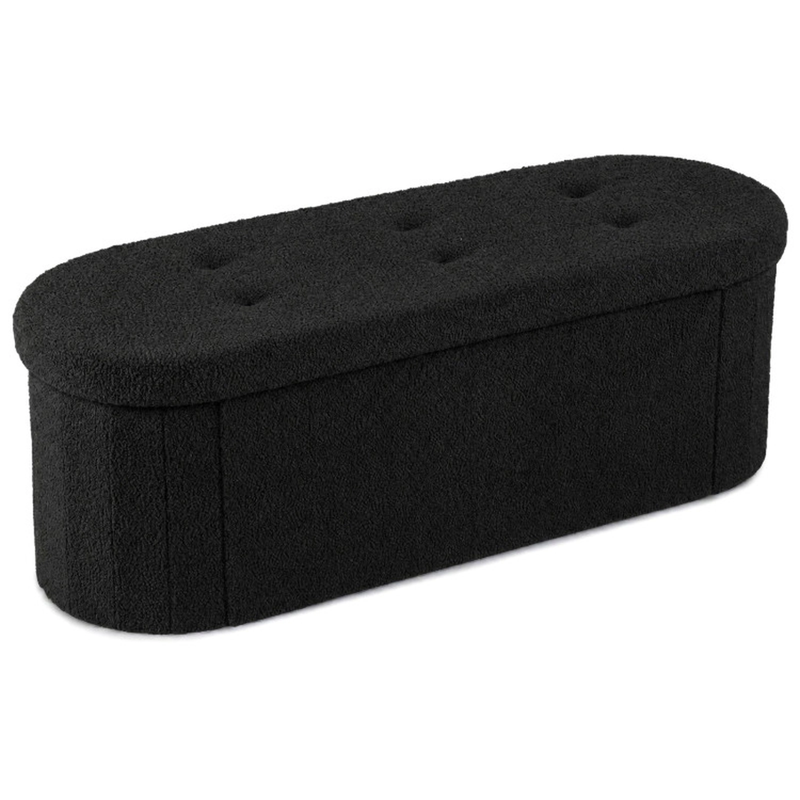 SUGIFT 43-in Teddy Fleece Storage Ottoman Bench with 3 Compartments 330-Lb Capacity Black for Living Room and Bedroom