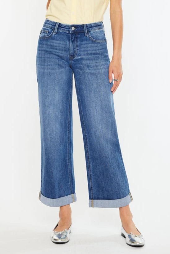 KanCan Women's Essentials High Rise Wide Leg Jeans Reyna
