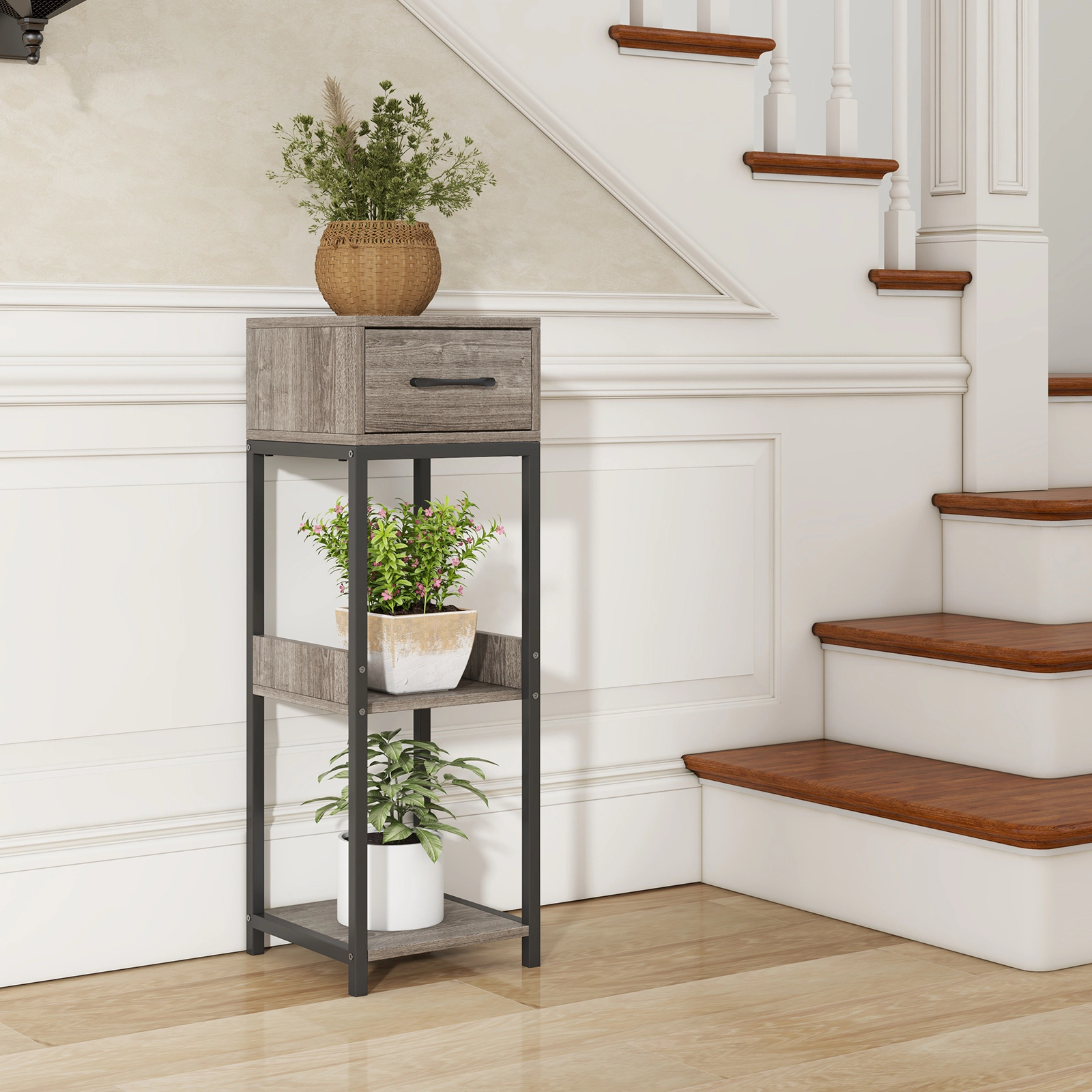 Hivvago 3 Tier Tall Plant Stand with Drawer Anti-tipping Devices