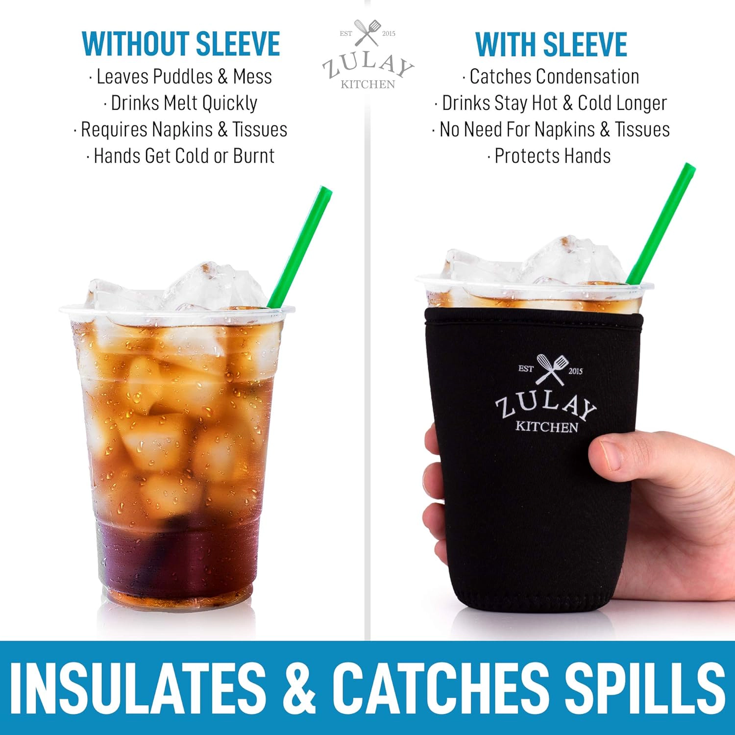 Zulay Kitchen (22oz to 24oz) Reusable Neoprene Insulator Coffee Sleeve