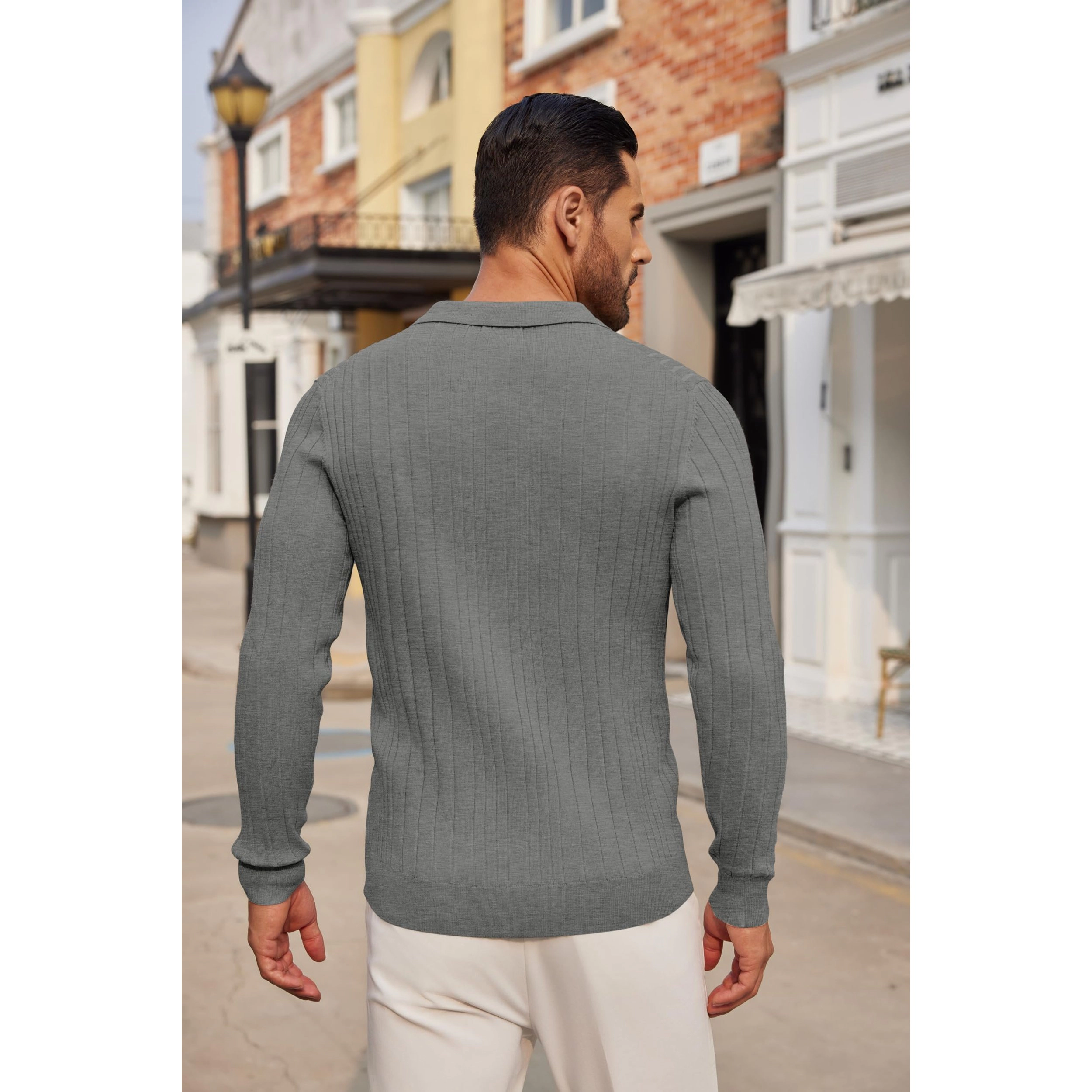 COOFANDY Men's Regular Fit Long Sleeve Knit Polo Sweater