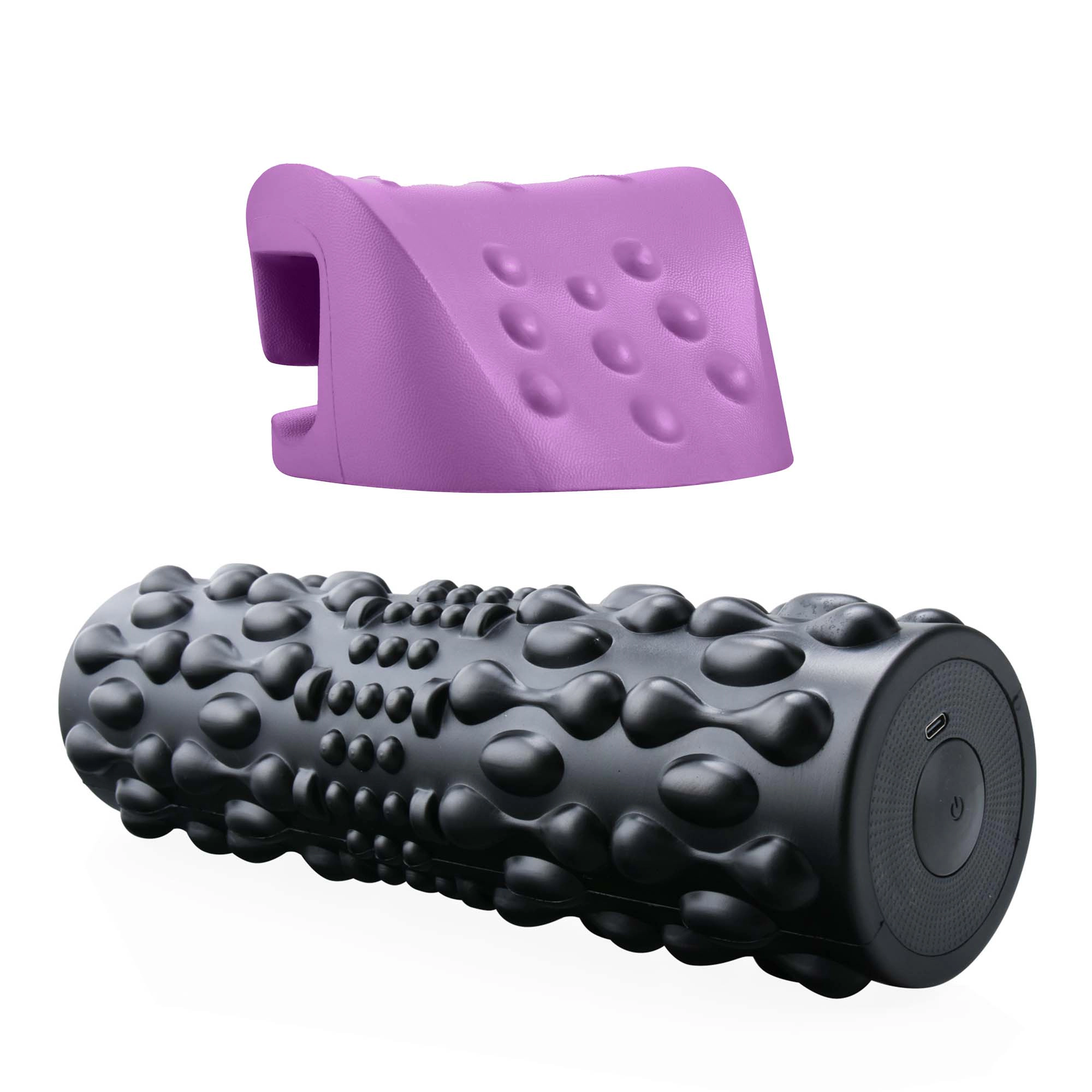Pursonic Unisex Muscle Recovery Therapy Bundle – Vibrating Foam Roller & Neck and Shoulder Stretcher Relaxer Set