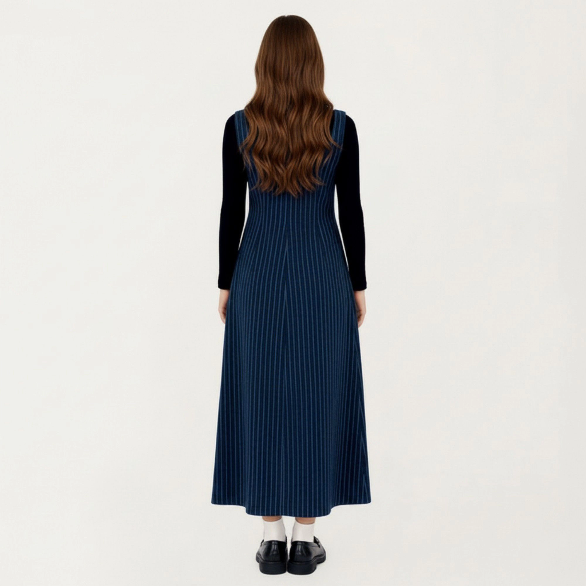 Anna-Kaci Women's Sleeveless Pinstripe Scoop Neck Asymmetrical Button Front Maxi Dress