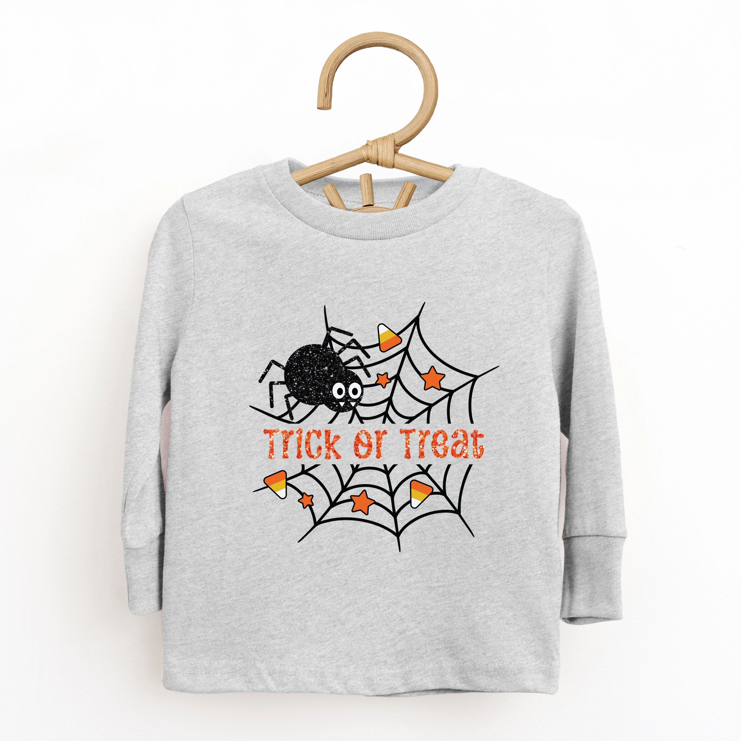 The Juniper Shop - Toddler Long Sleeve Graphic Tee Trick or Treat Spiderweb Glitter