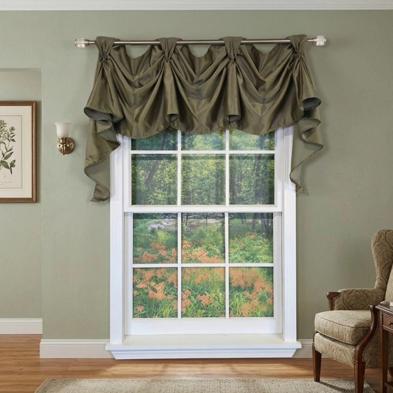 RLF Home Soft Rayon 3-S Victory Swag Window Valance 100% Cotton Tab Top 54" x 17" Green