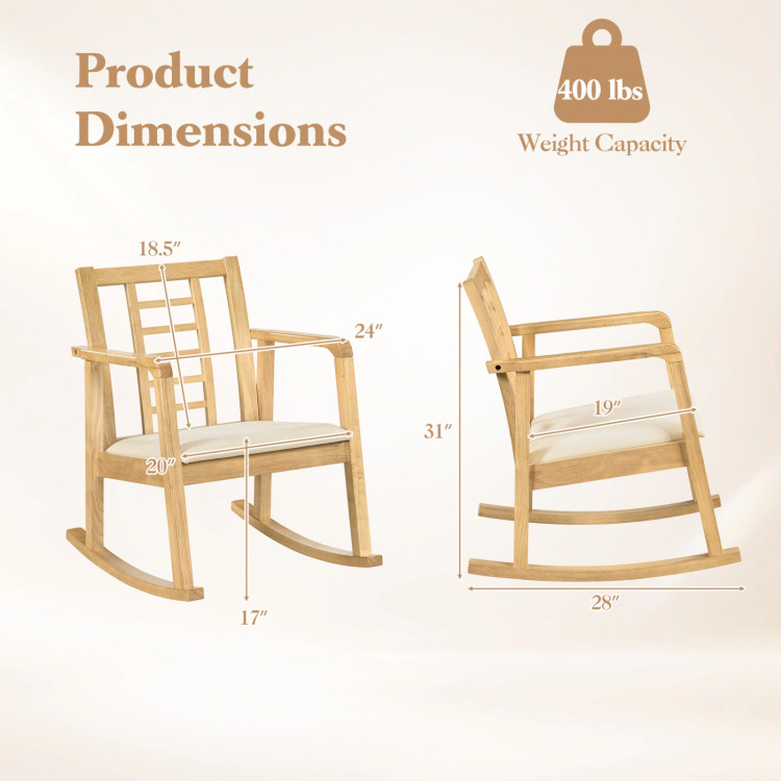 SUGIFT Small Nursery Rocking Chair, Natural Wood with Breathable Fabric Seat