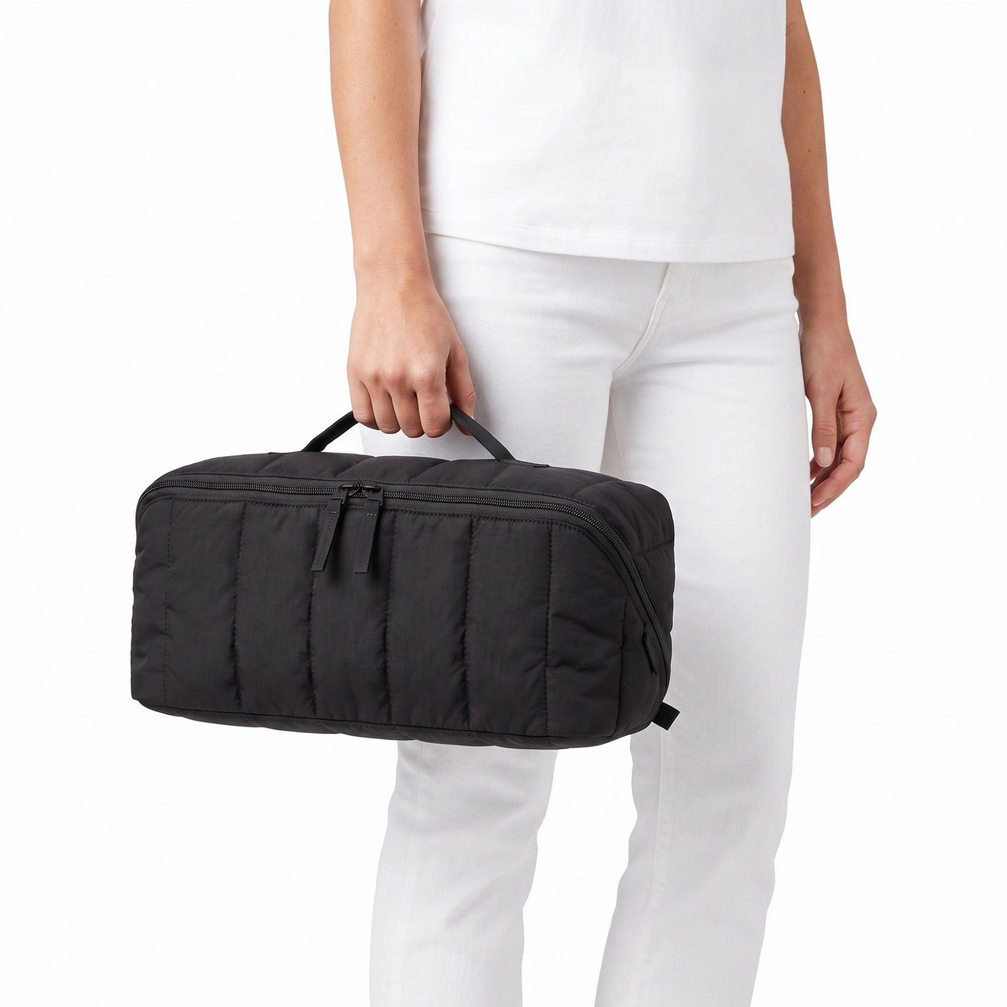 Alilang Women's Vertical Padded Rectangular Travel Pouch with Top Carry Handle and Dual Zipper Pulls 16.7x5.3x5.3in
