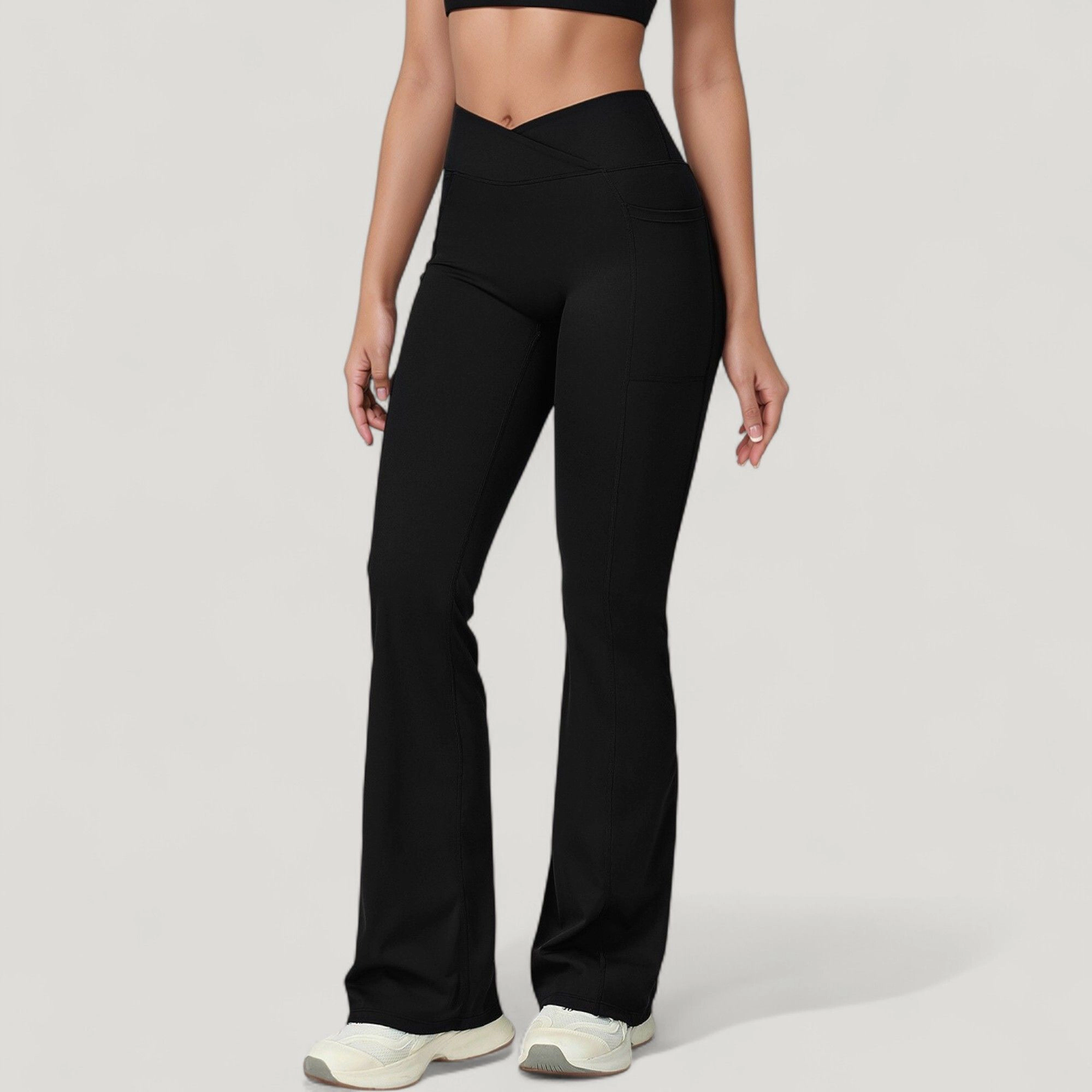 Anna-Kaci Active Women's Crossover Waist Flare Lounge Pants Soft Woven Fabric with Relaxed Fit