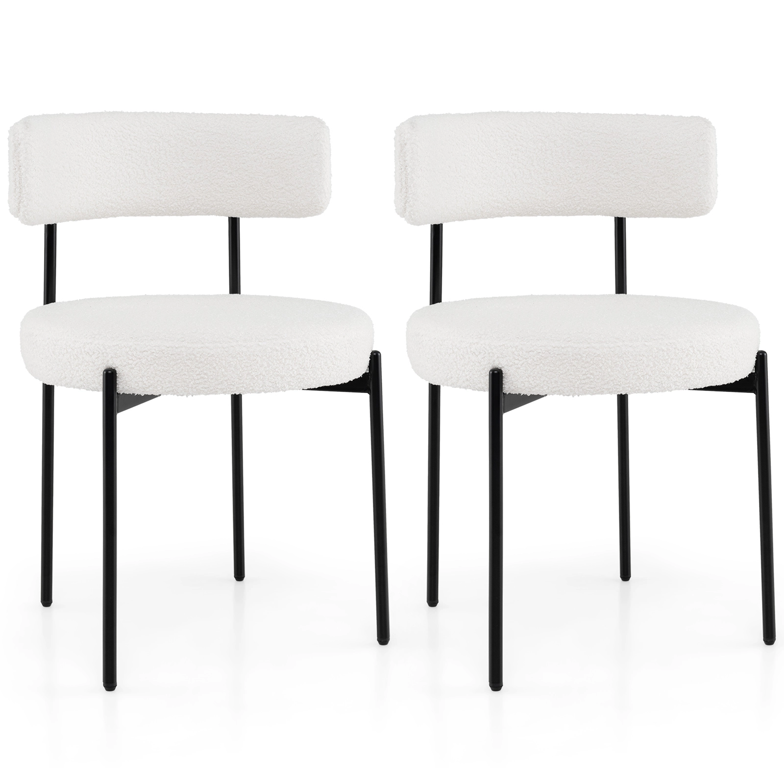 LJG Boucle Dining Chair with Curved Backrest and Metal Legs Set of 2