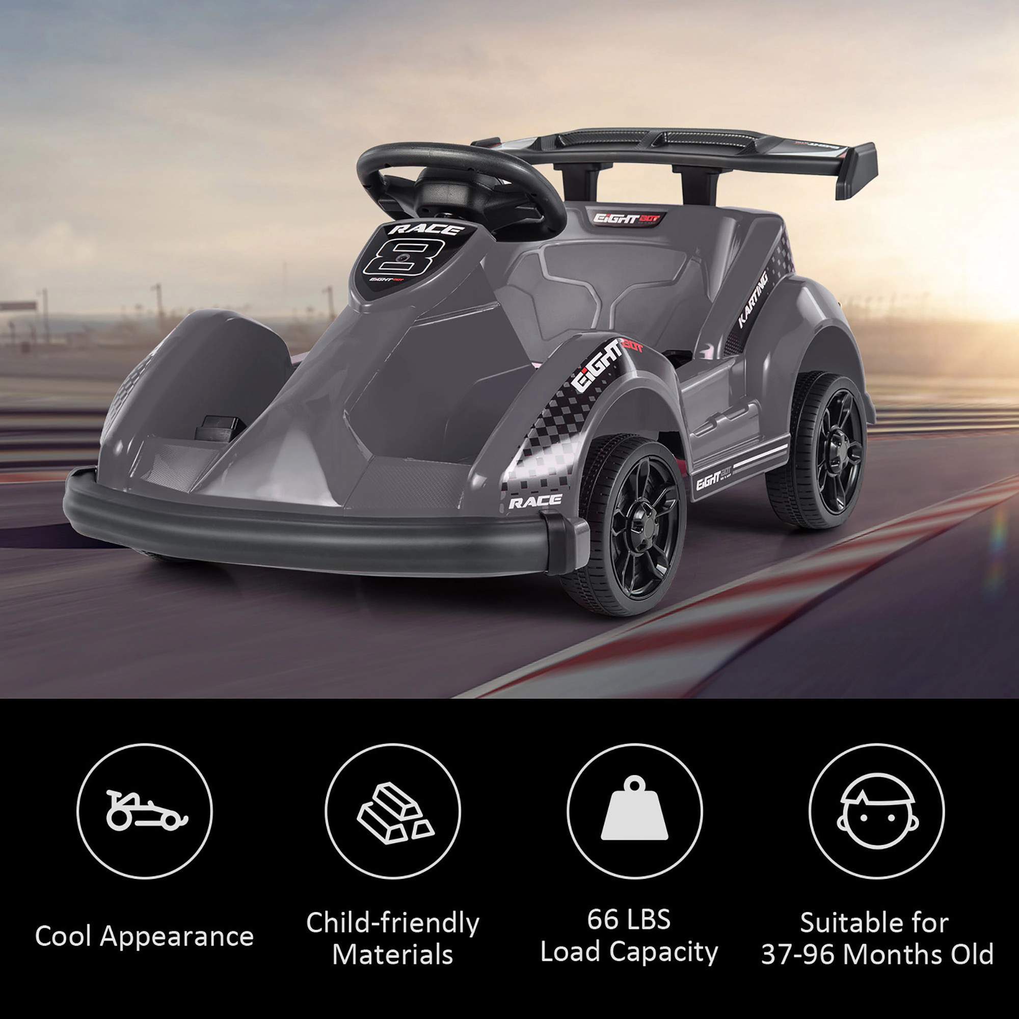 Costway 6V Battery Powered Go Kart Kids Ride On 4 Wheel Racer RC w/ Bumper & Music Pink