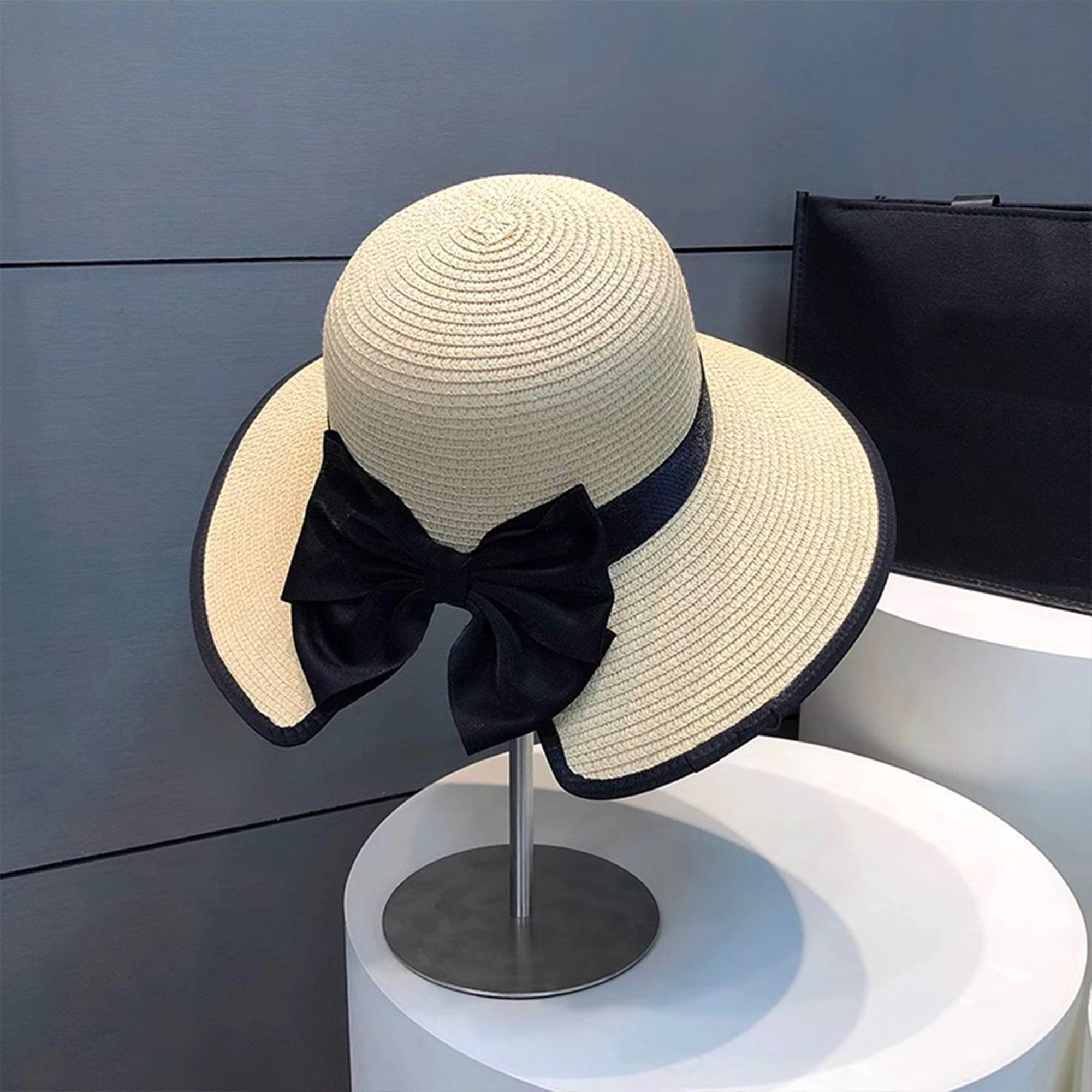 Anna-Kaci Women's Women Wide Brim Straw Sun Hat with Bow Detail Summer Protection