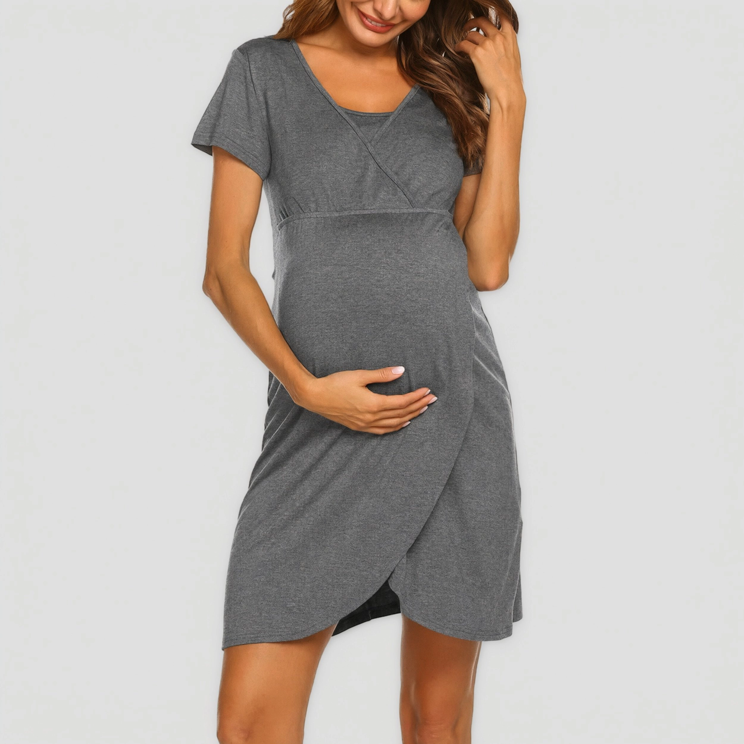 Ekouaer Nursing Nightgown 1 Maternity Short Sleeve Gown Breasfeeding Sleepwear
