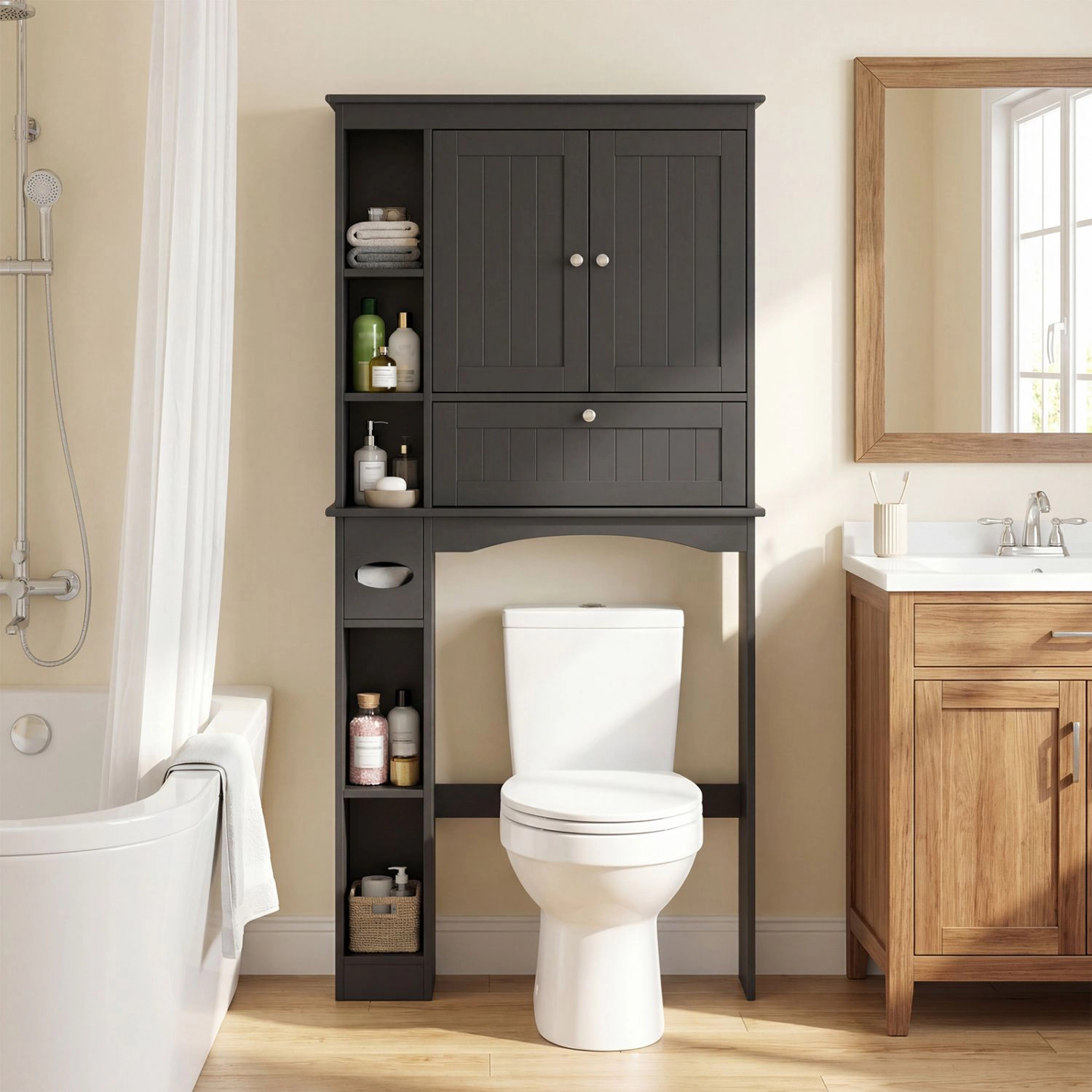 SlickBlue Bathroom Space Saver Organizer with Cabinet and Open Shelves