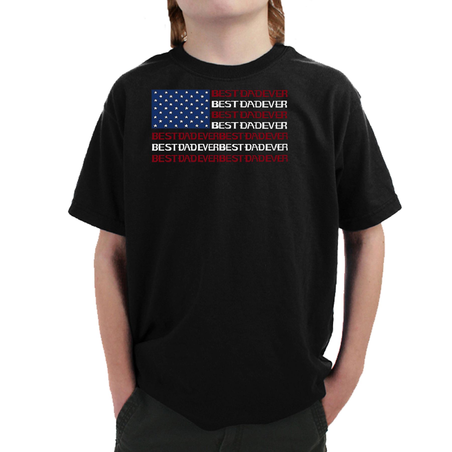 LA Pop Art Boy's Word T-Shirt - Best Dad Ever Flag