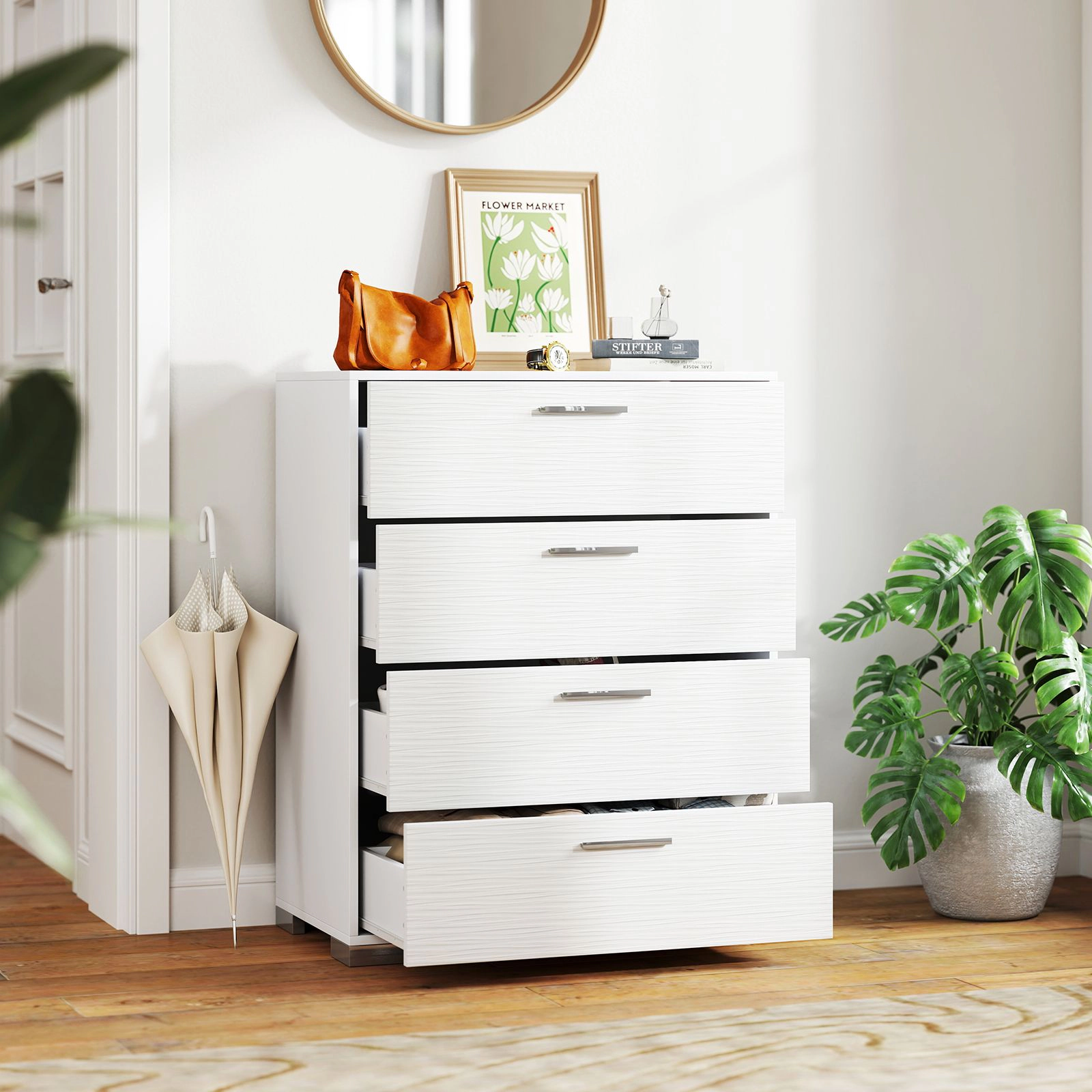 SlickBlue Tall 4-Drawer Storage Chest with Metal Legs and Modern Finish