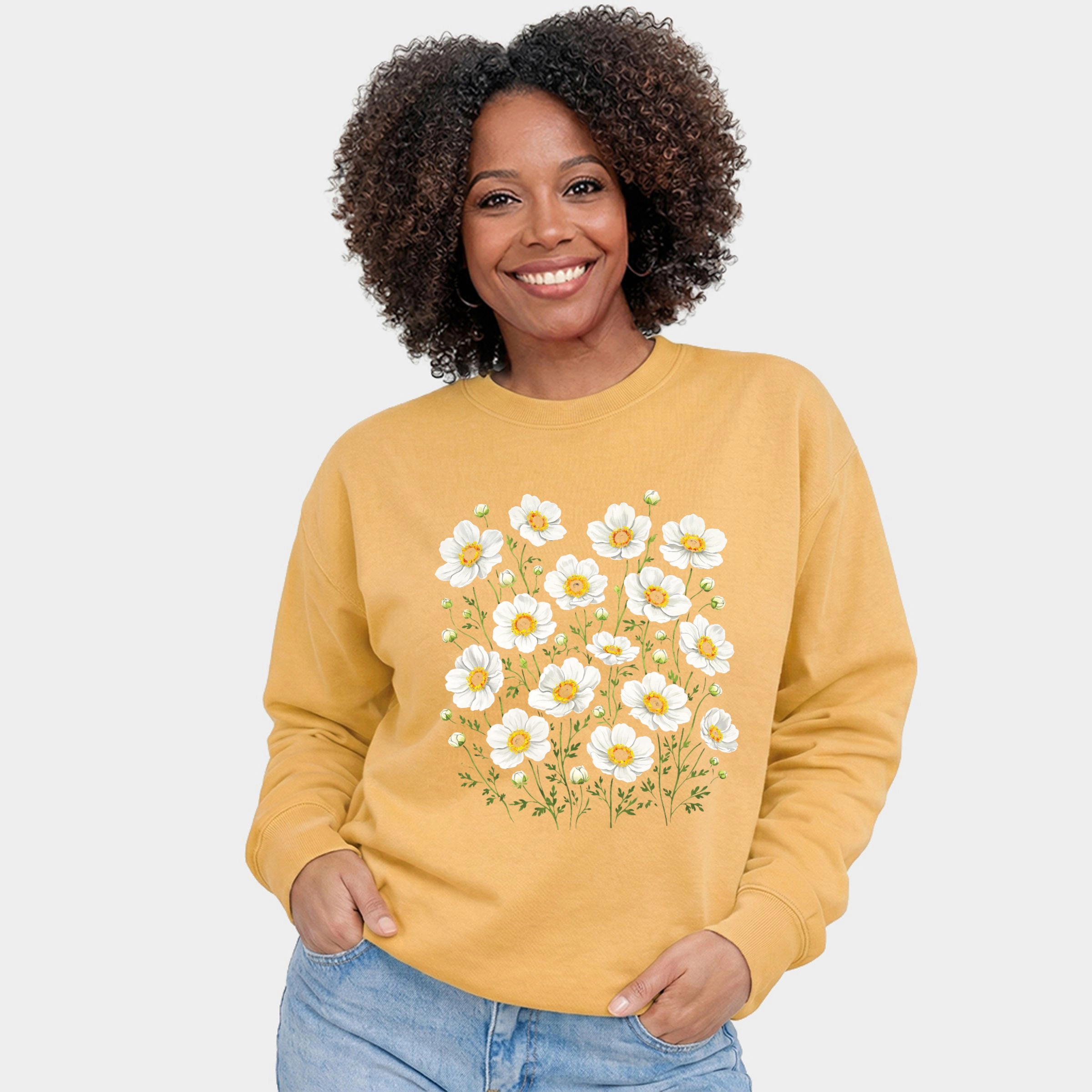 Simply Sage Market -  Women's Graphic Sweatshirt Watercolor Daisies