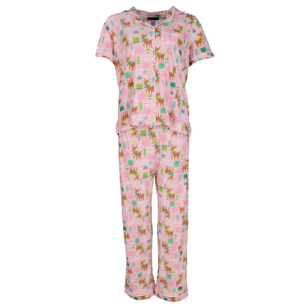 Not a Morning Person Women's Pink Christmas Notch Collar Pajama Set