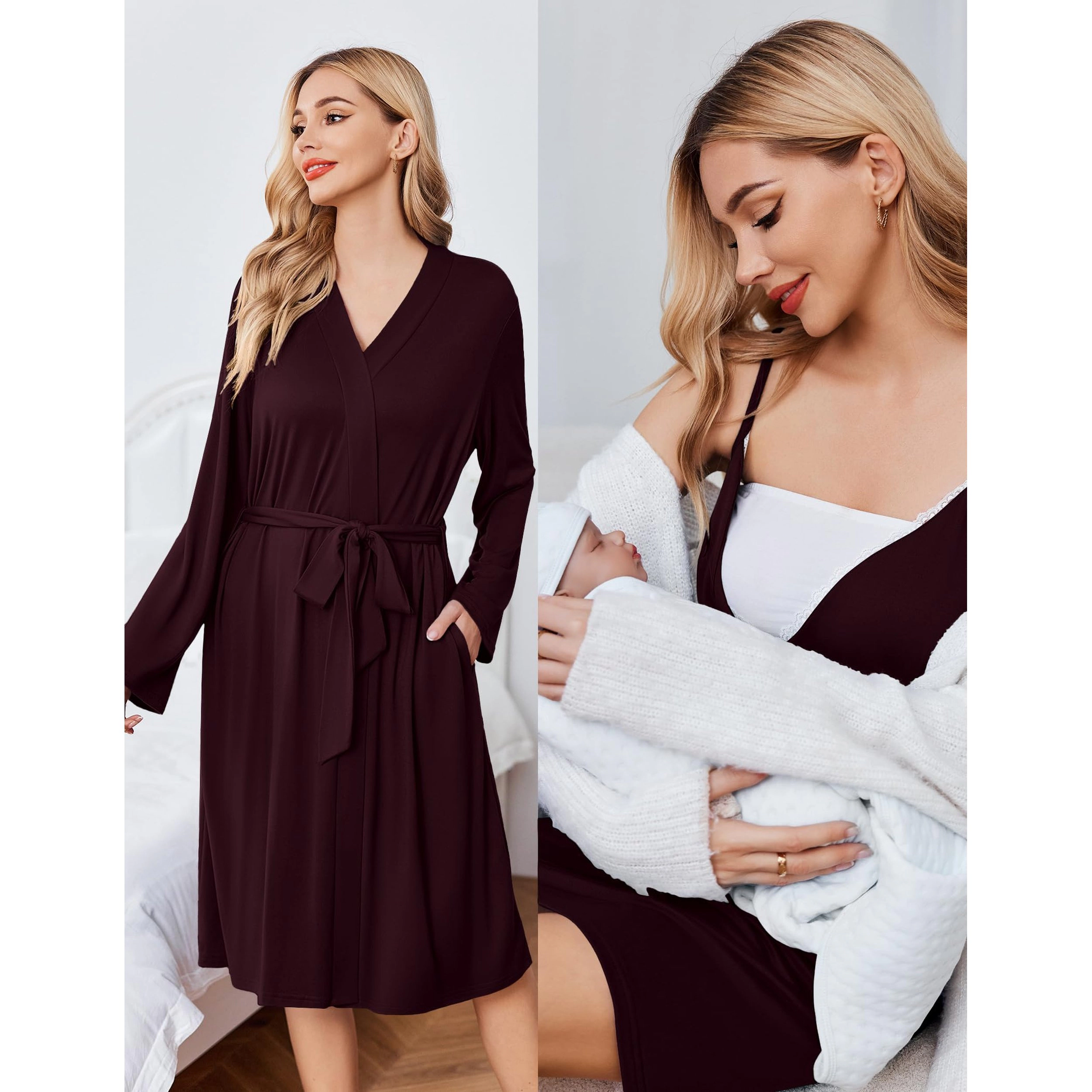 Ekouaer Maternity Nursing Gown and Robe Set 1 Labor Delivery Nightgowns for Hospital