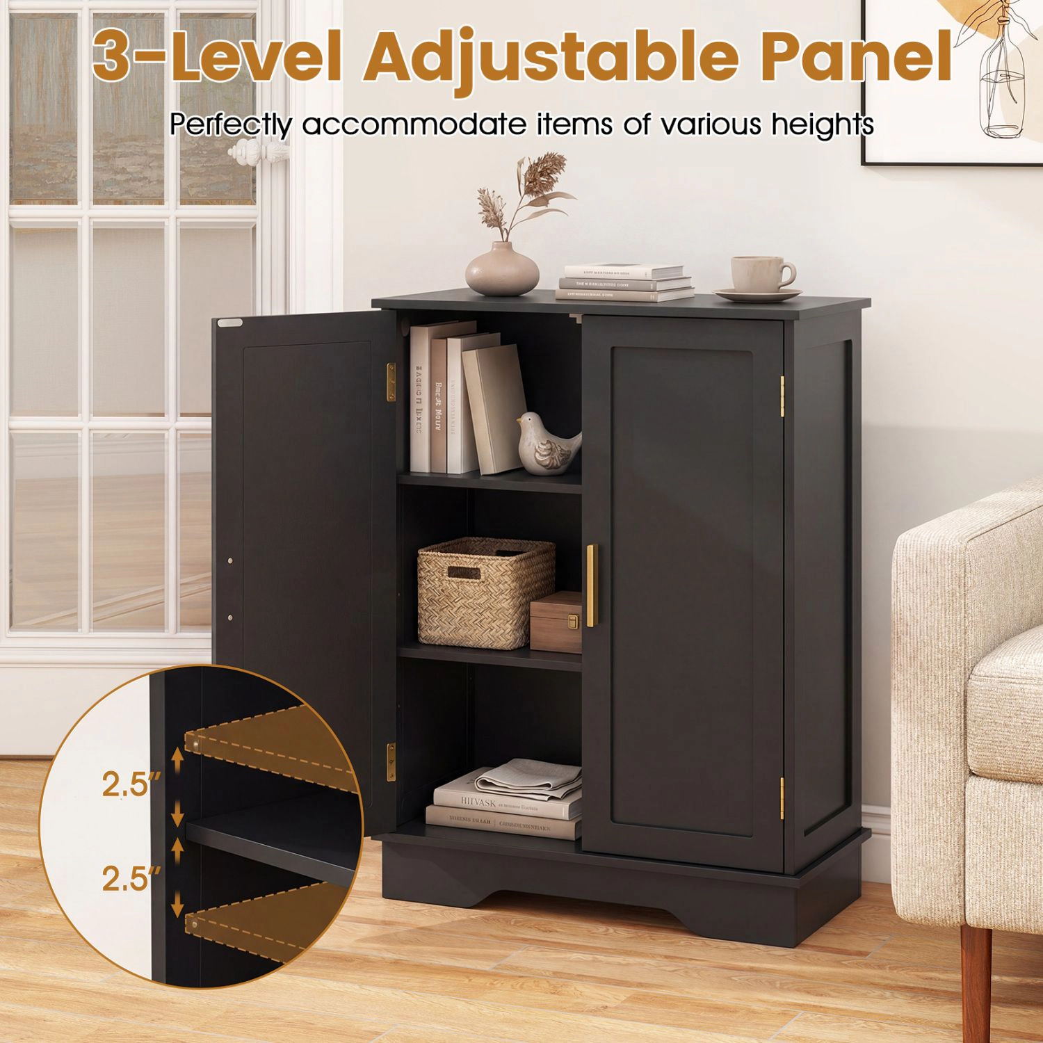 SlickBlue Black Compact Floor Cabinet for Bathroom Kitchen and Living Spaces