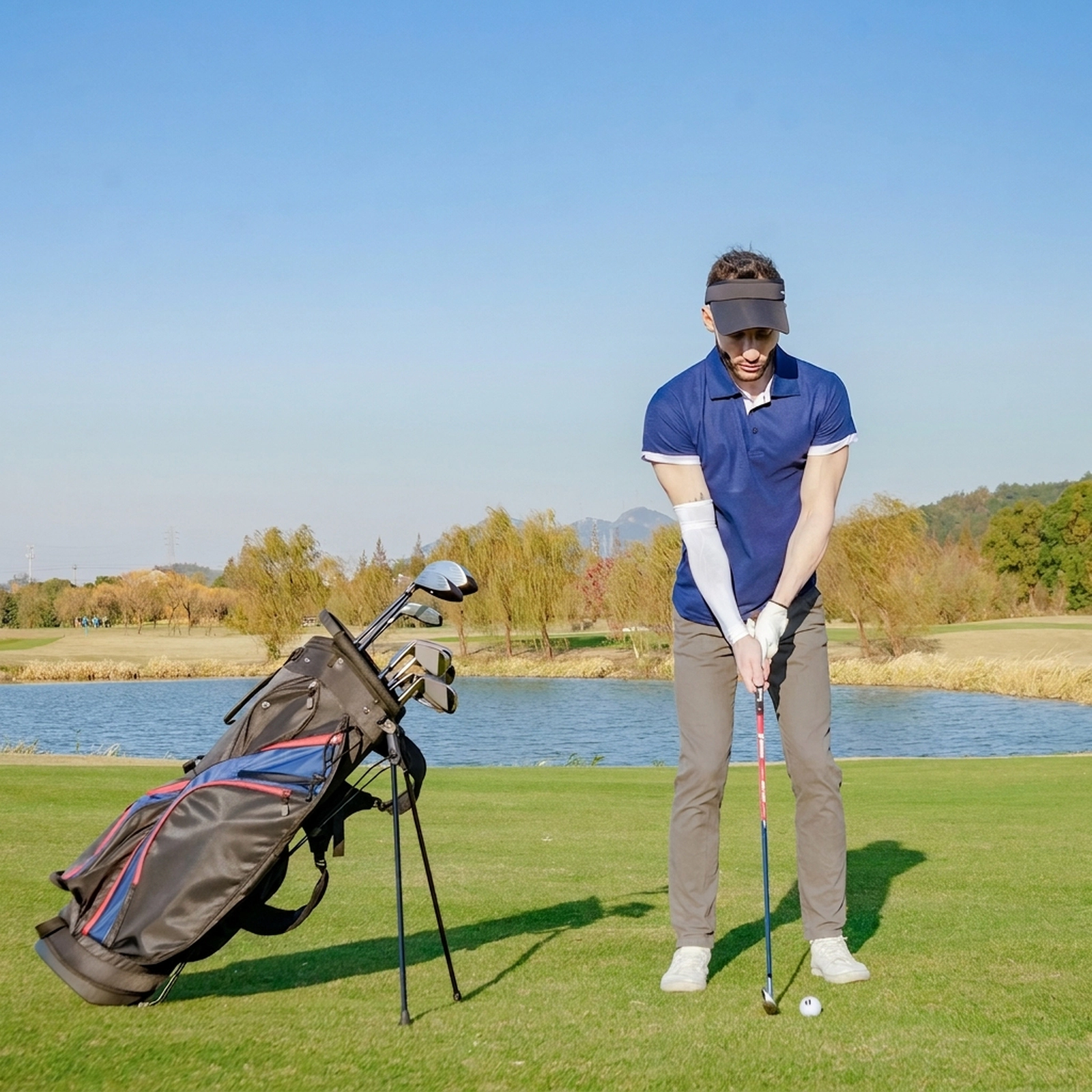 11-pc Complete Golf Club Set 460cc Driver Fairway Wood Hybrid 7 Irons Putter and Stand Bag Cooler Pocket Blue