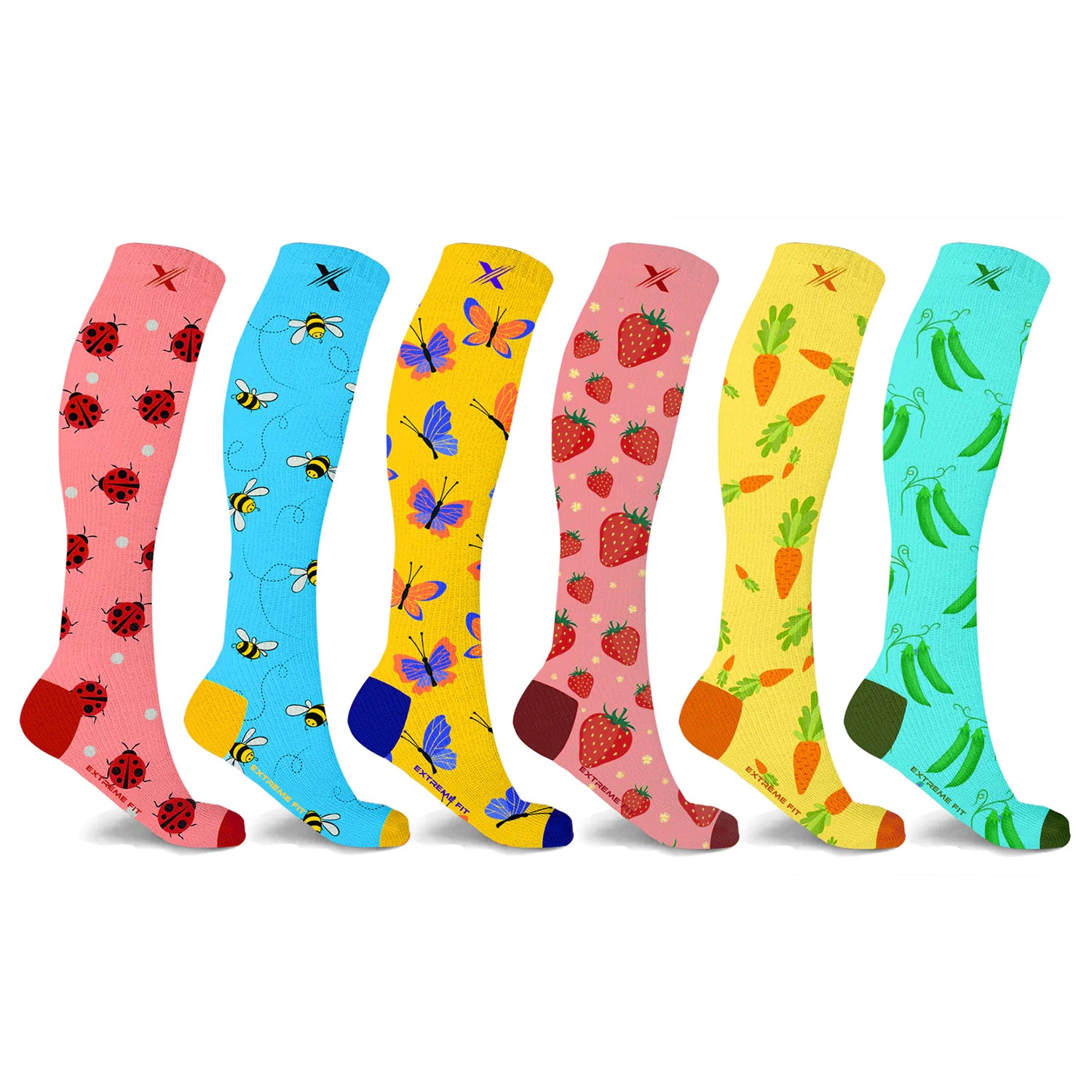 Extreme Fit Nature And Fruity Prints Knee-high Compression Socks - 6 Pair