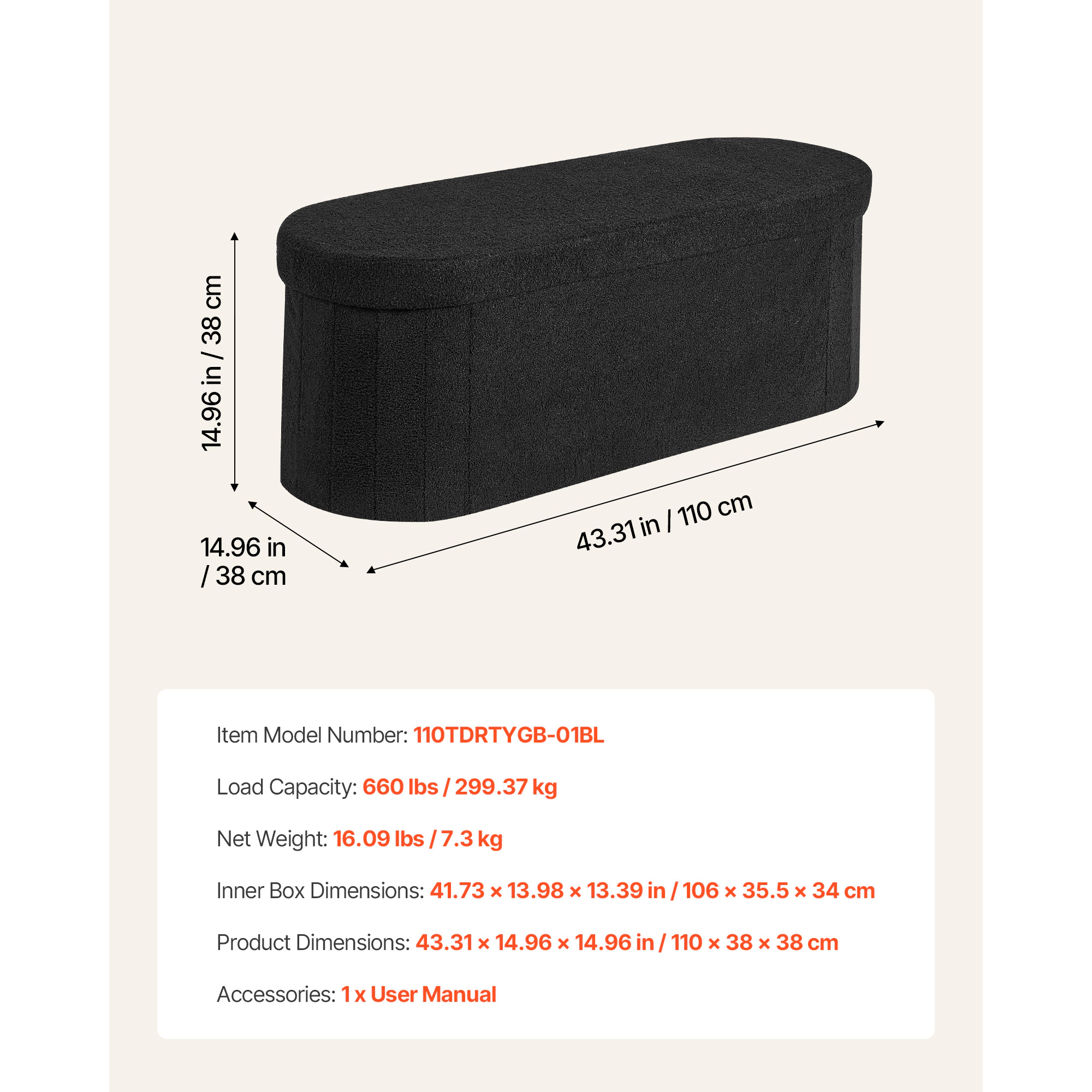 HONGGE Storage Ottoman Bench End of Bed Bench Upholstered Bed Ottoman Chest with Storage for Living Room Bedroom