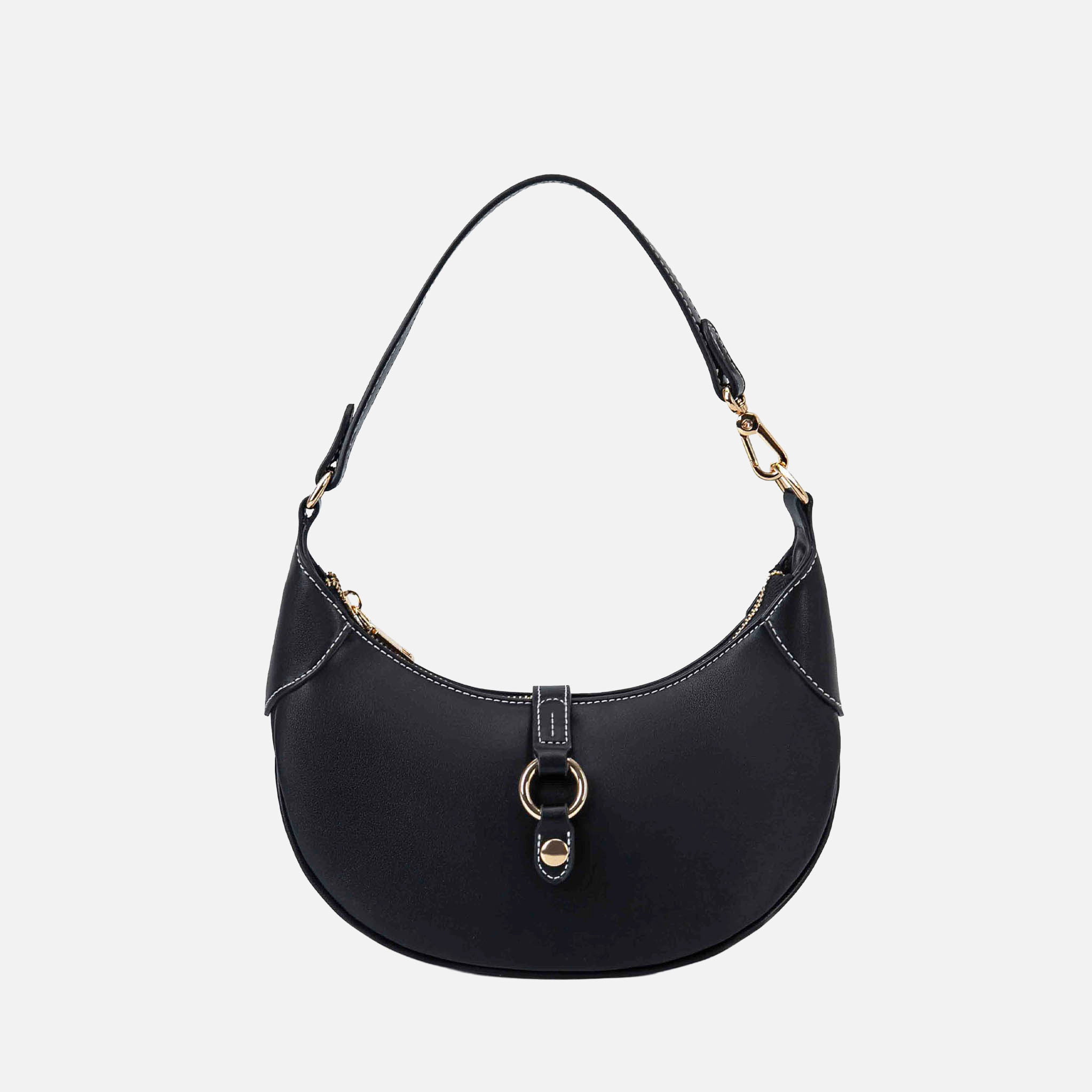 MKF Collection Neza Solid Crescent Crossbody Bag - Vegan Leather, Gold-Tone Hardware